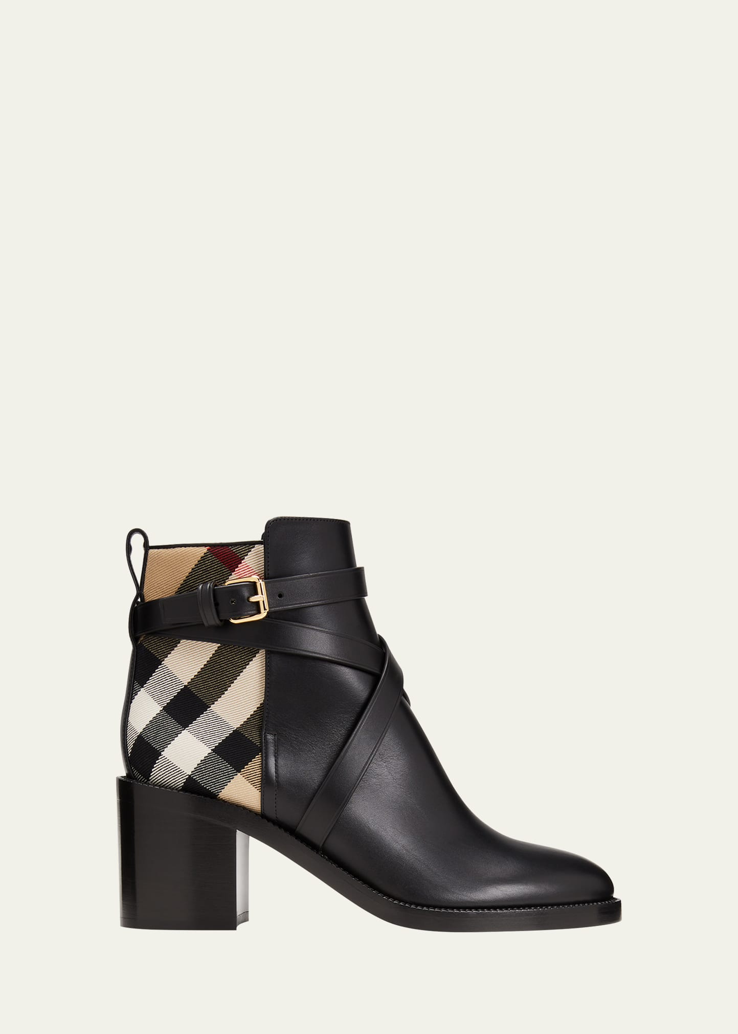 Burberry Pryle Check-print Leather Heeled Ankle Boots In Black