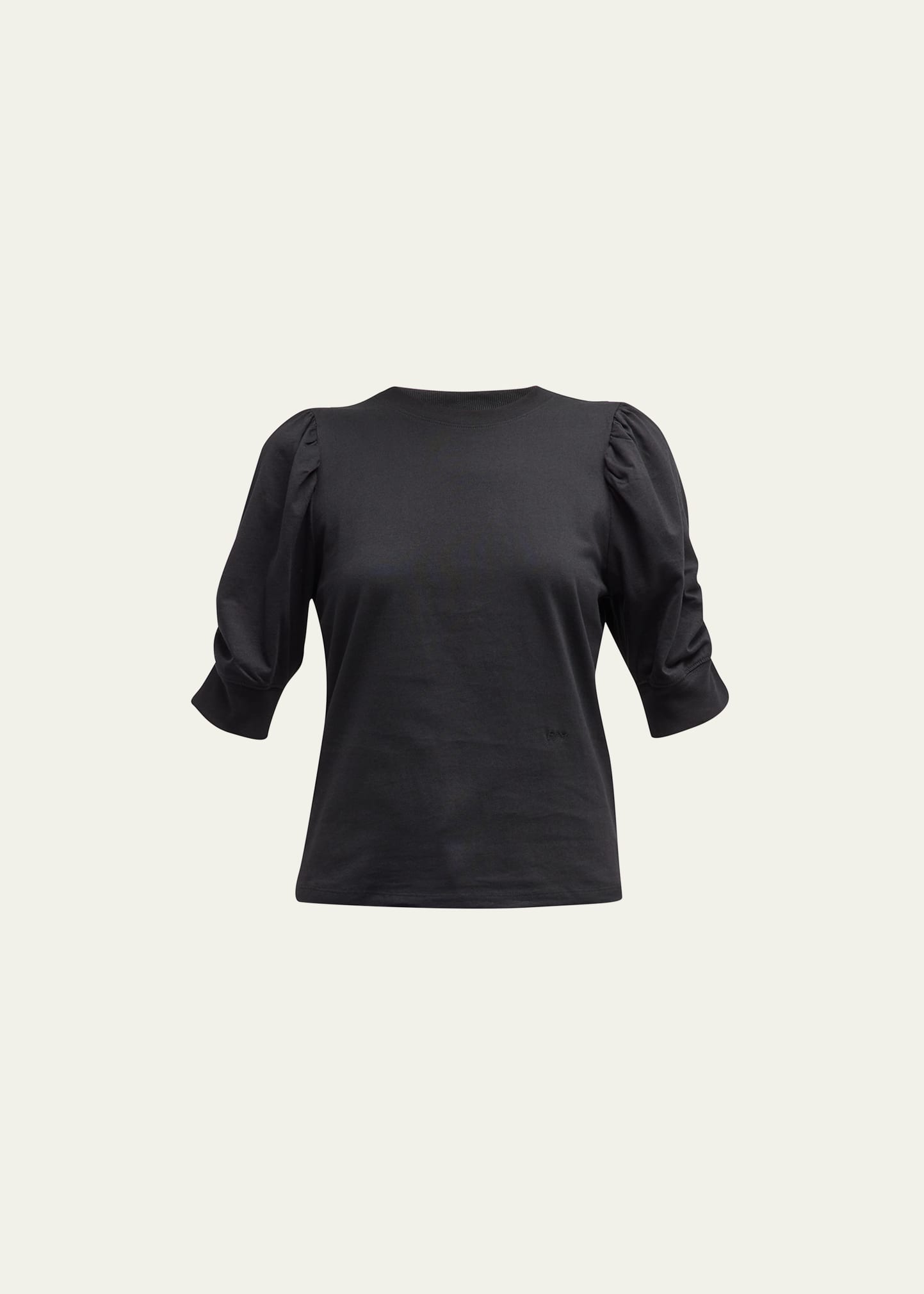 Shop Frame Frankie Ruched Puff Sleeve Tee In Noir