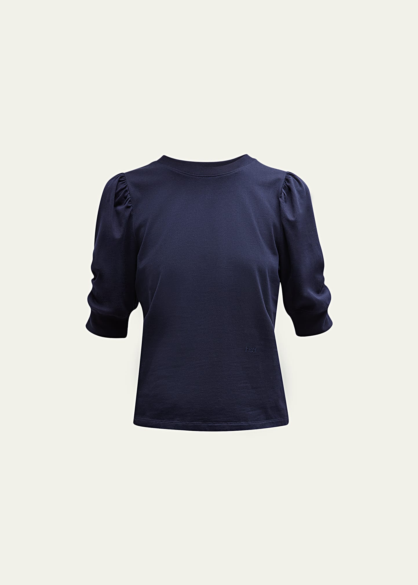 Shop Frame Frankie Ruched Puff Sleeve Tee In Navy