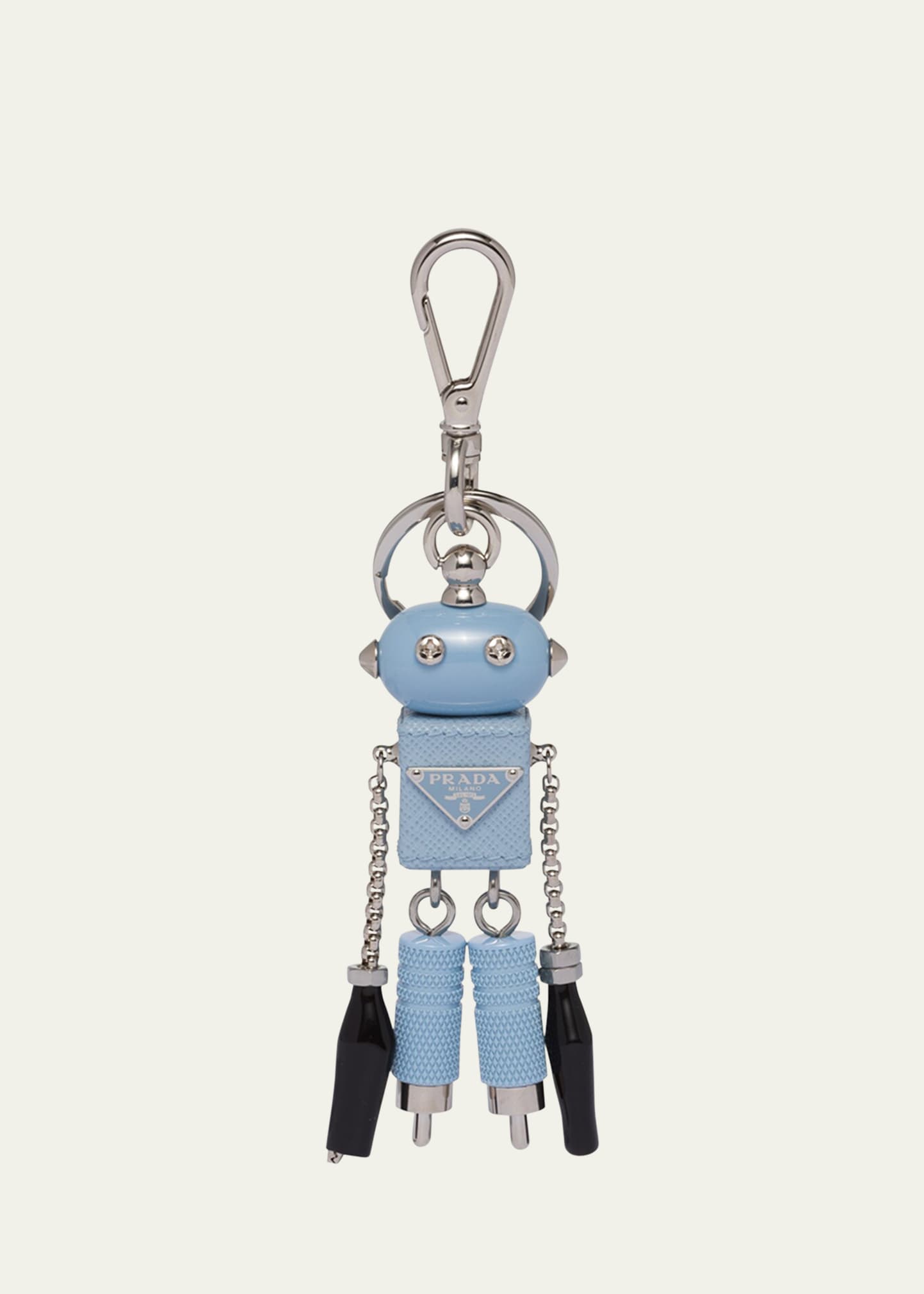 Prada Men's Saffiano Leather Edward Trick Robot Keychain In F0076 Celeste