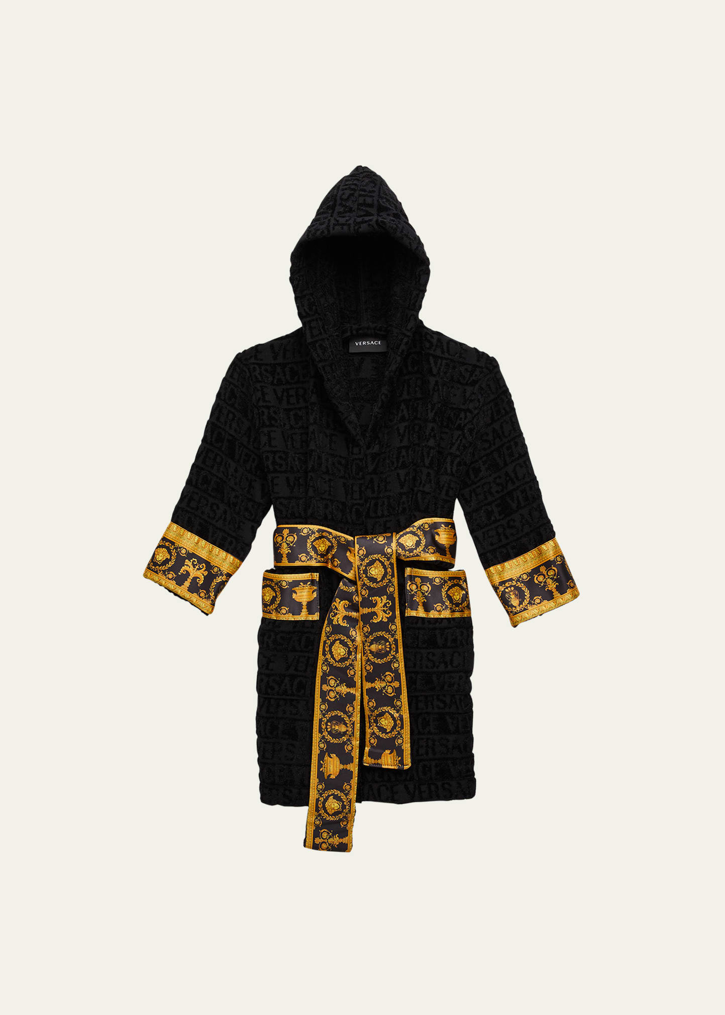 Versace Kid's Bath Robe In Black