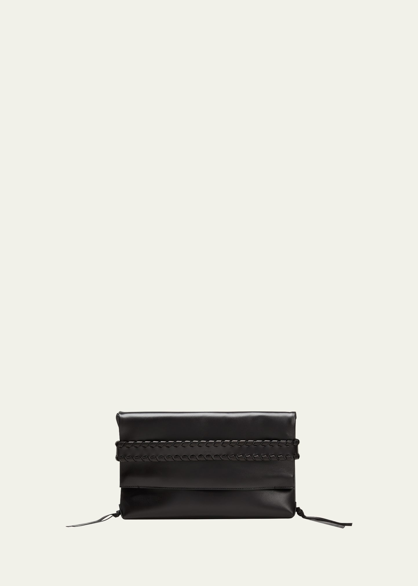 Chloé Mony Fold-over Flap Lambskin Clutch Bag In Black