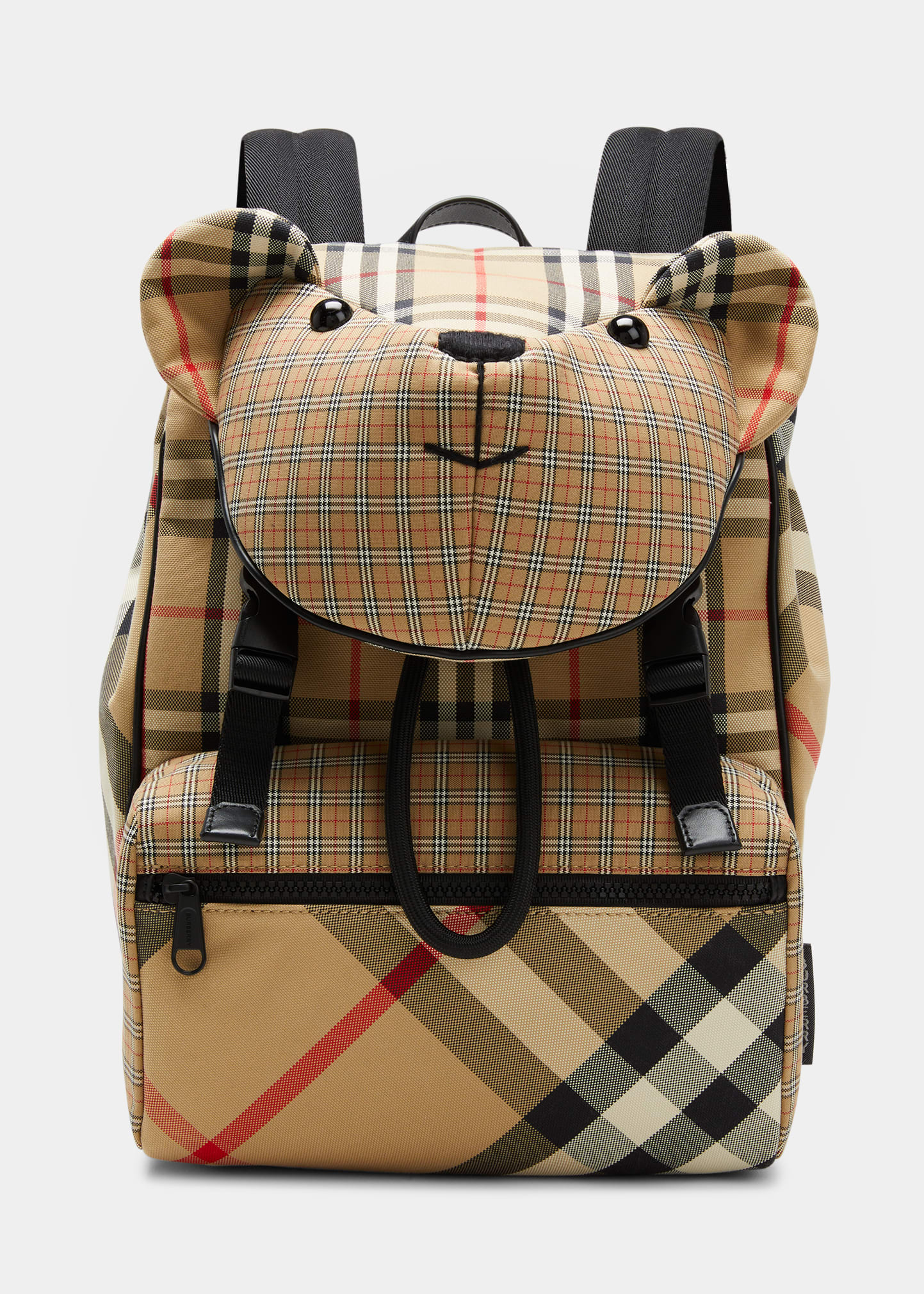 Kid's Thomas 3d Teddy Check-print Backpack In Archive Beige