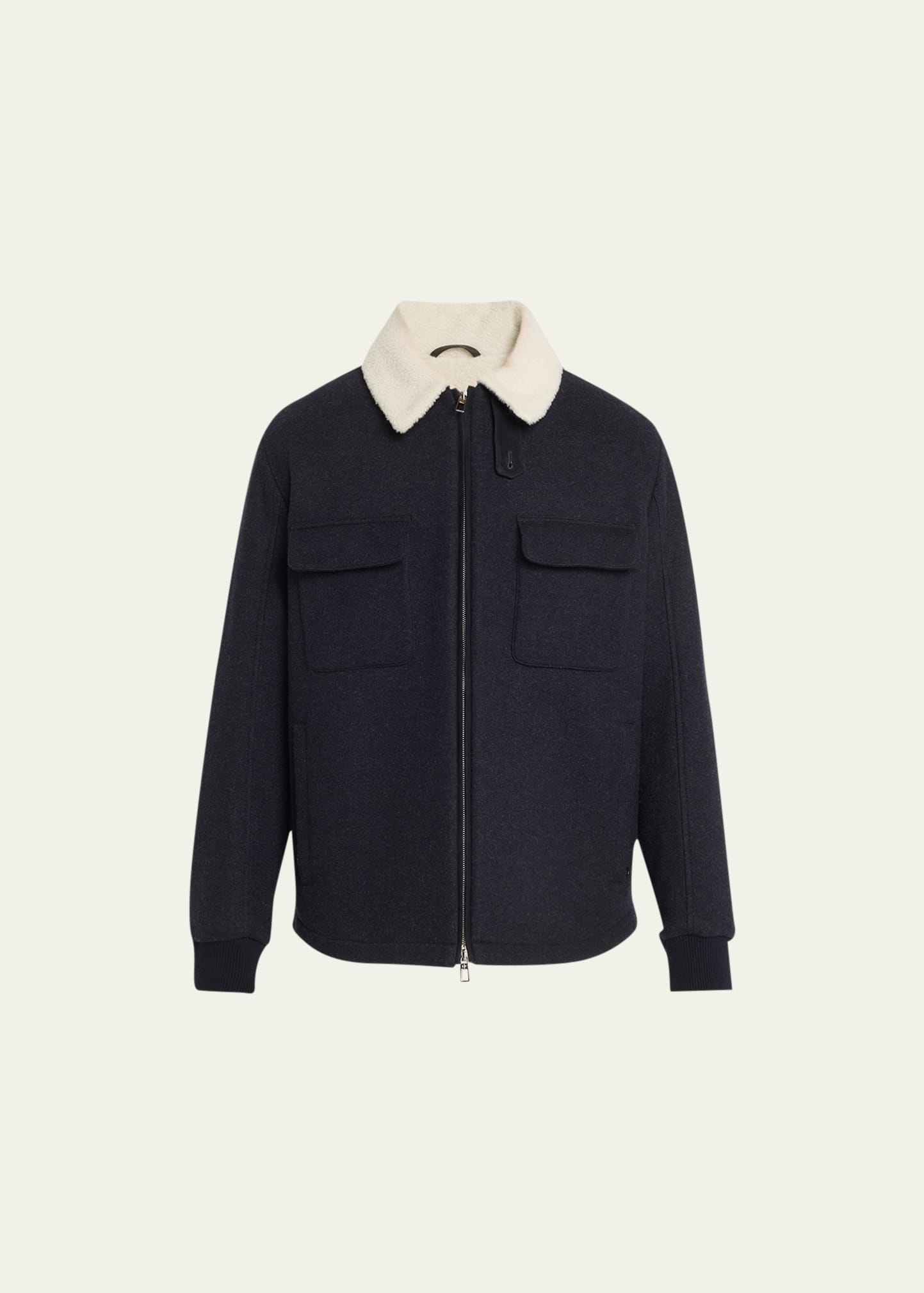 Men's Shearling-Lined Full-Zip Overshirt Sweater
