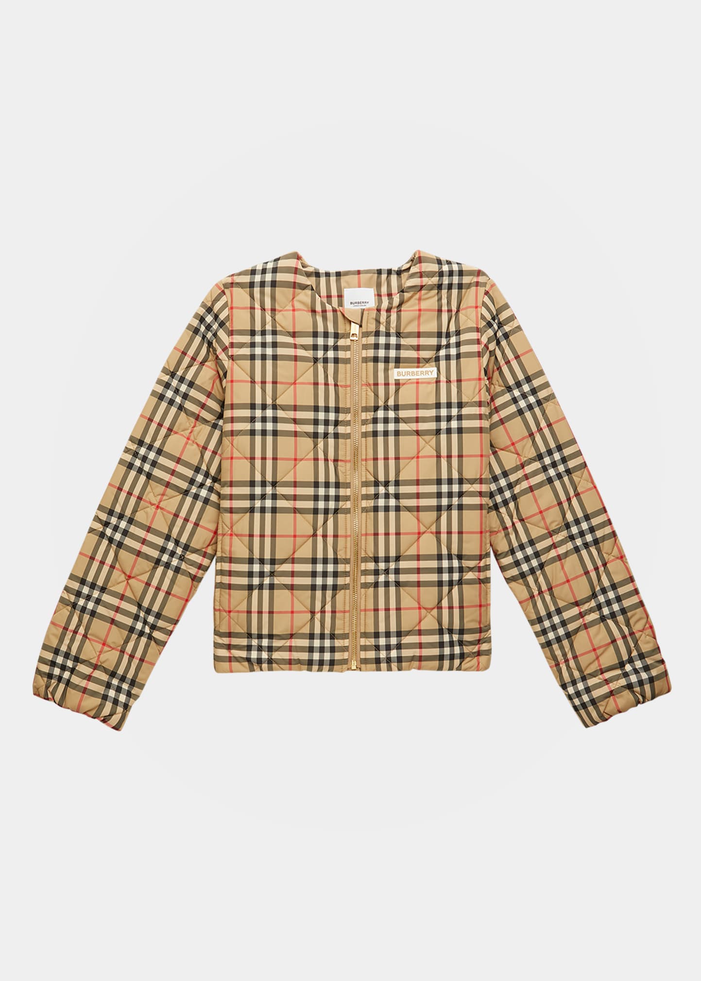 BURBERRY GIRL'S ABIGAIL QUILTED CHECK-PRINT CROPPED JACKET