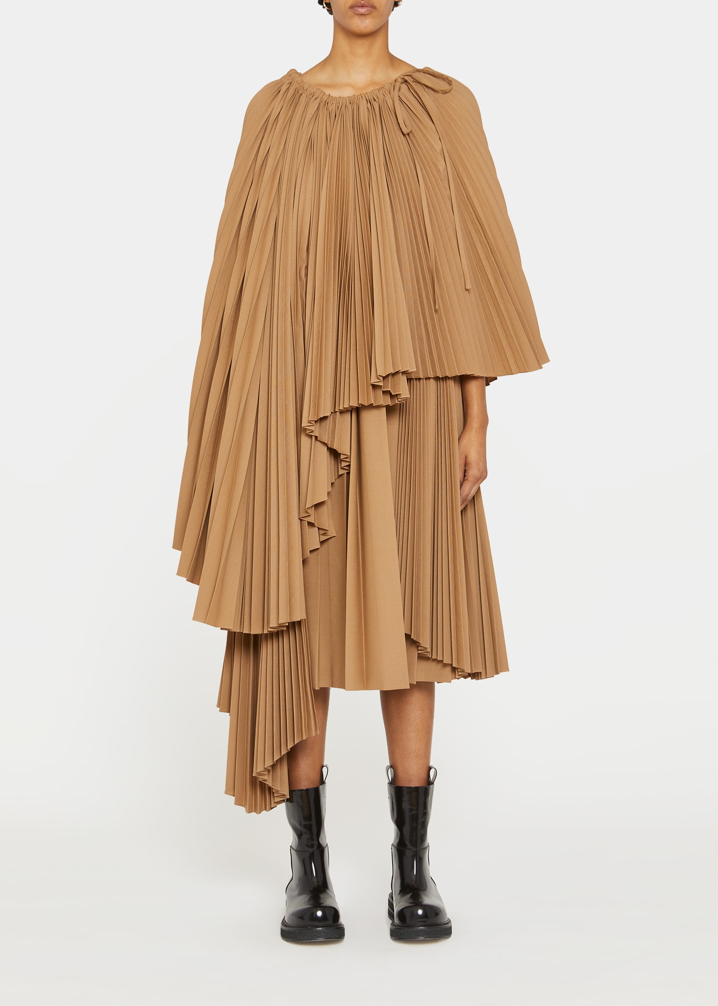 Layered Plisse Asymmetric Midi Dress