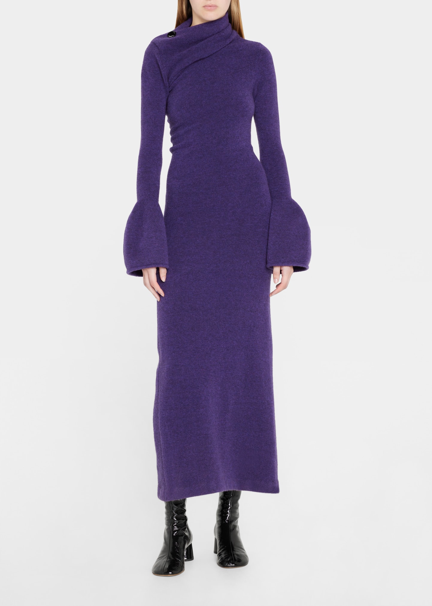 Proenza Schouler Flare-cuff Wool Knit Maxi Dress In Purple | ModeSens