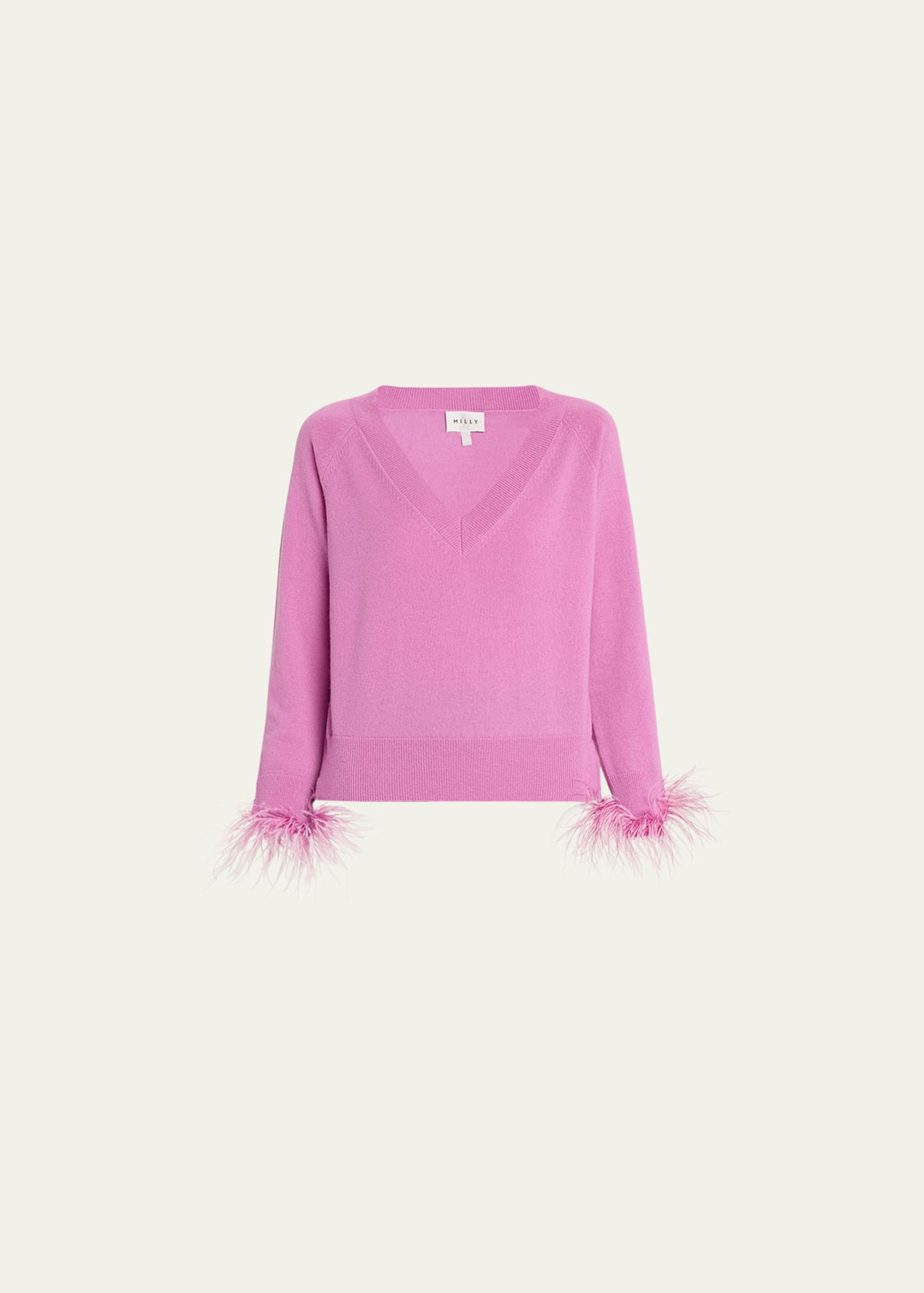 MILLY FEATHER-TRIM CASHMERE-BLEND SWEATER