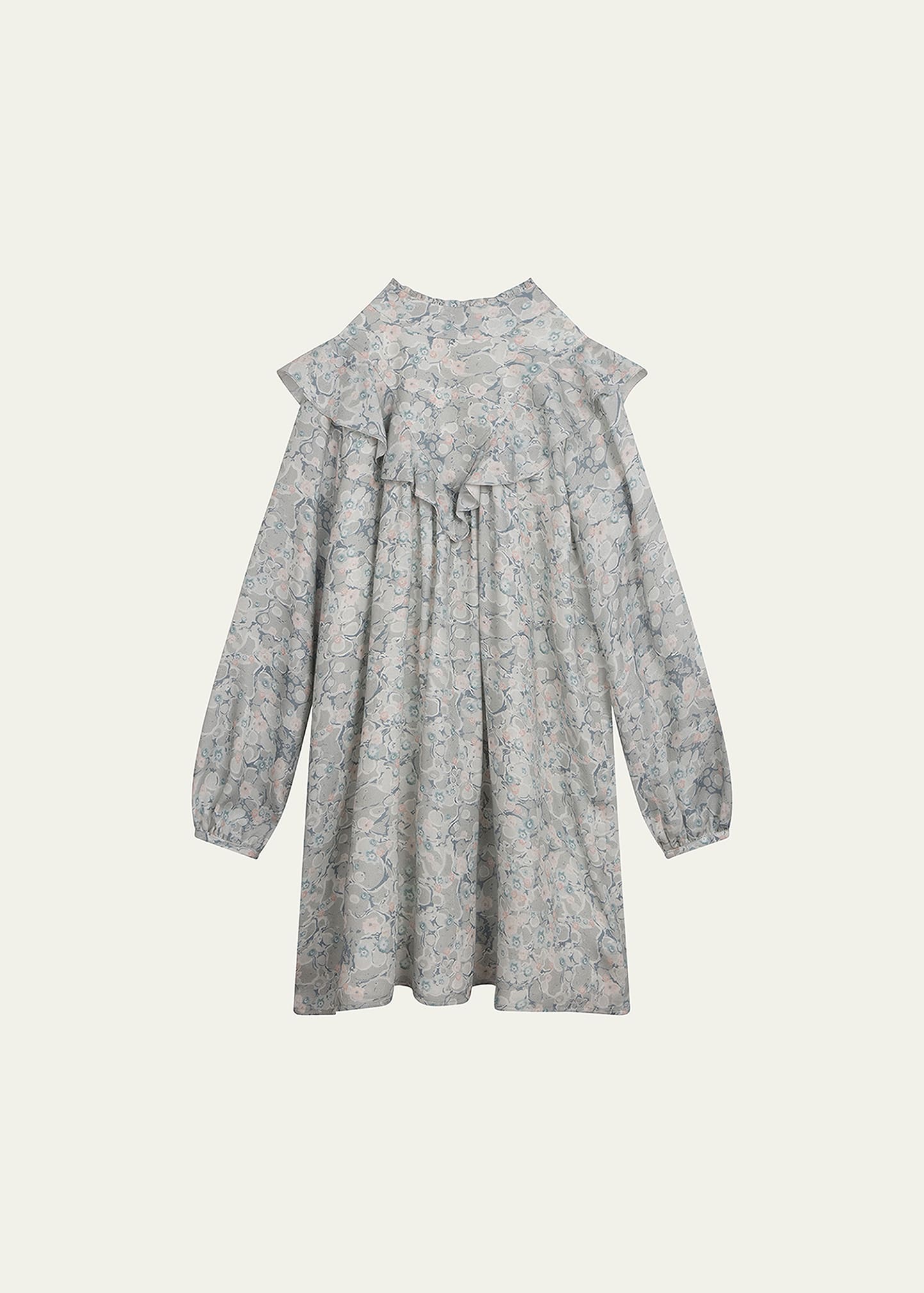 Chloé Girl's Floral-print Twill Dress In Jade