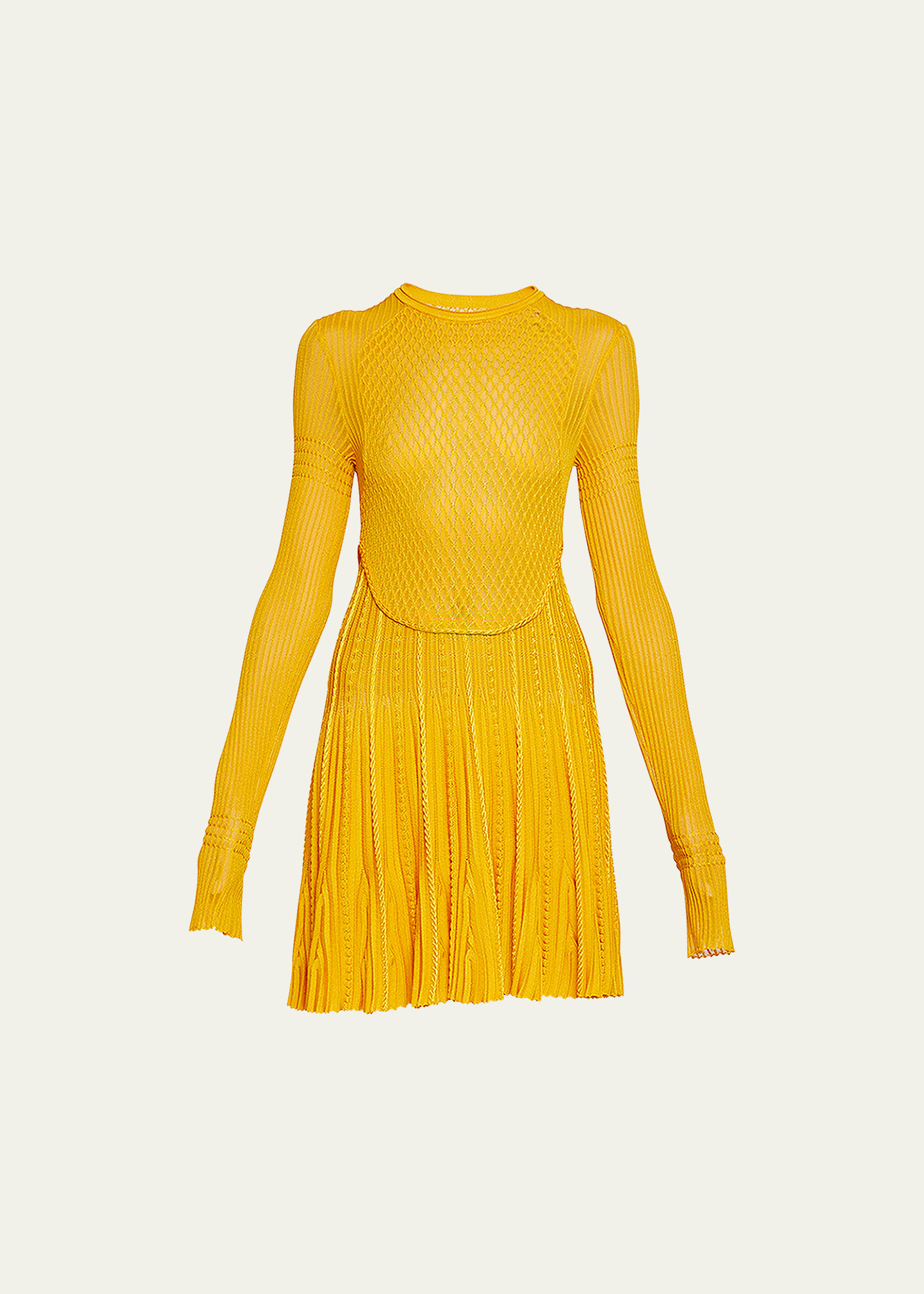 Geometric Semi-sheer Knitted Mini Dress In Yellow