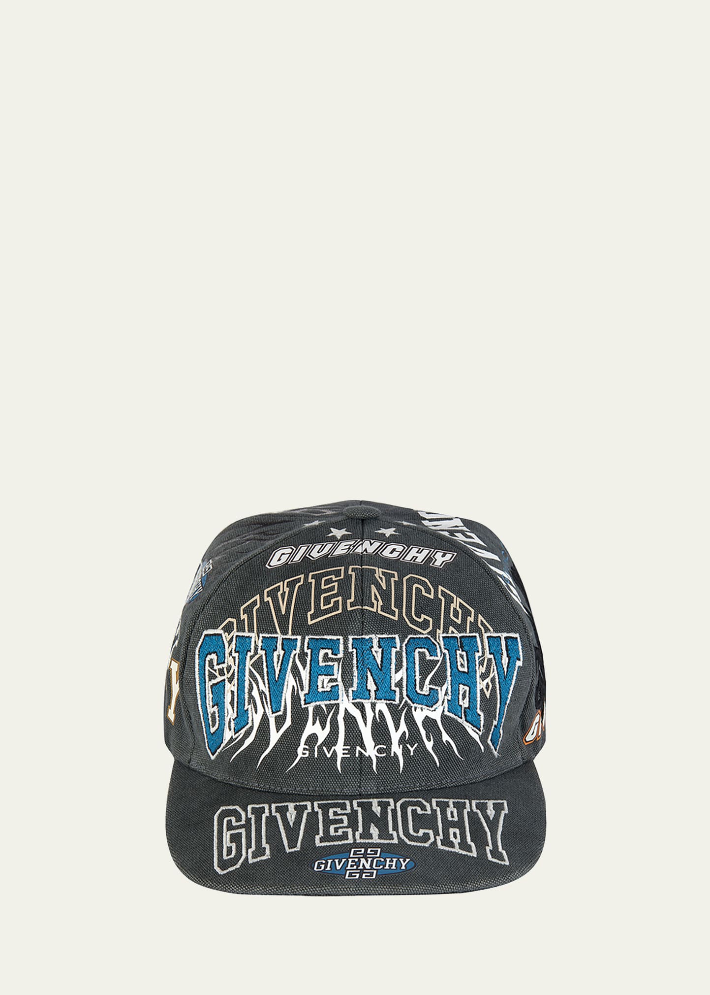 Givenchy Men's Mixed-logo Flat Brim Baseball Cap In Dark Grey