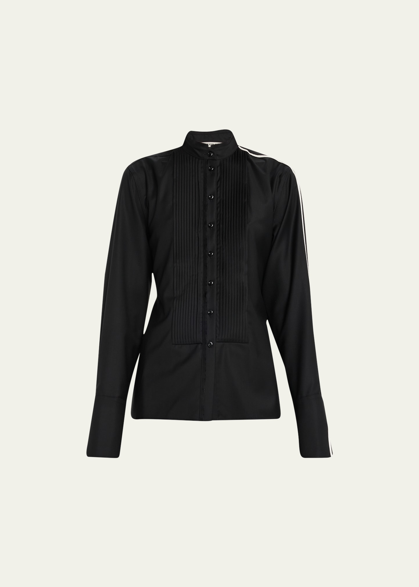 Pleated Bib-Front Tuxedo Blouse