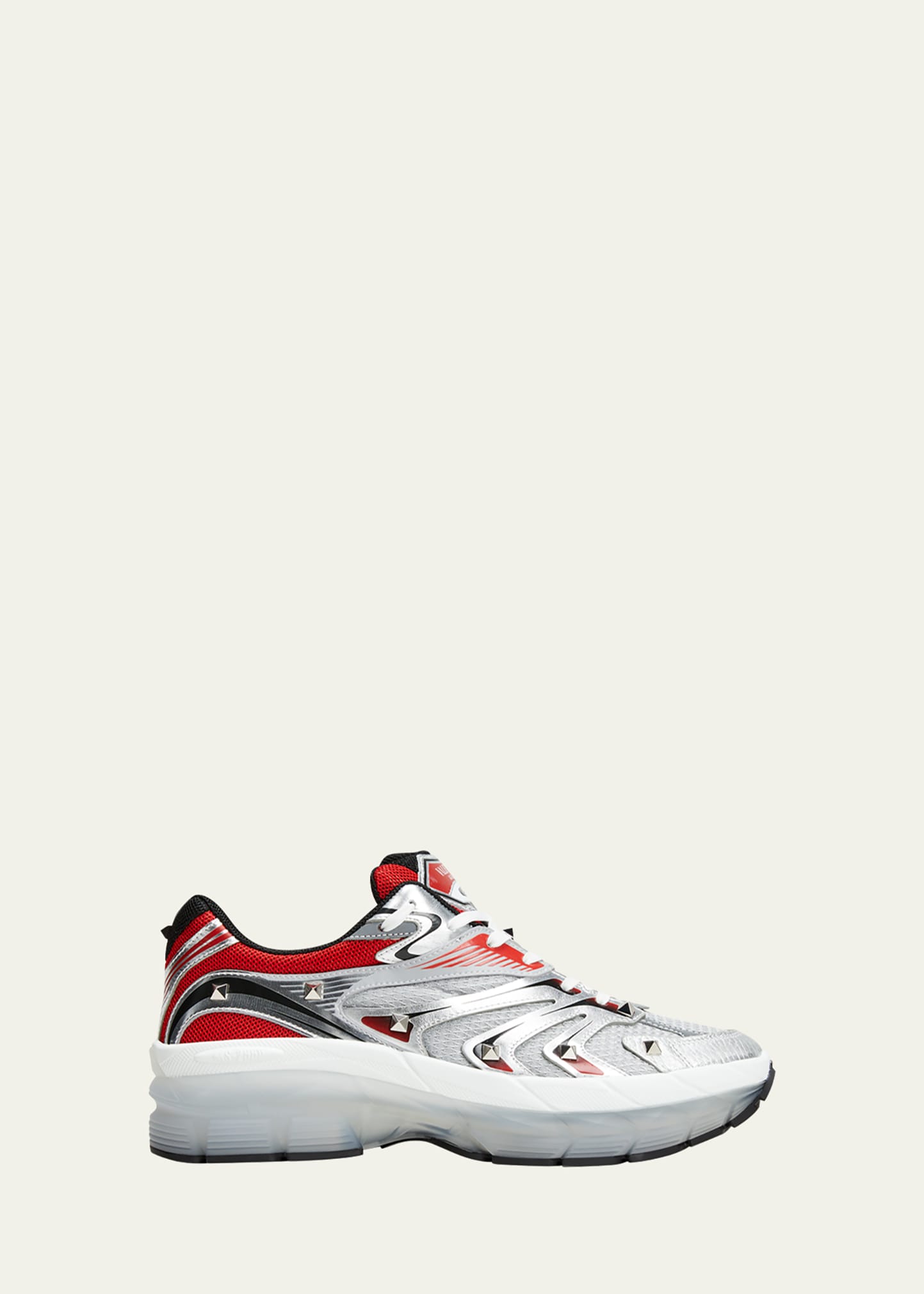 Valentino Garavani Men's Ms2960 Studded Mesh Runner Sneakers In Silver-rouge