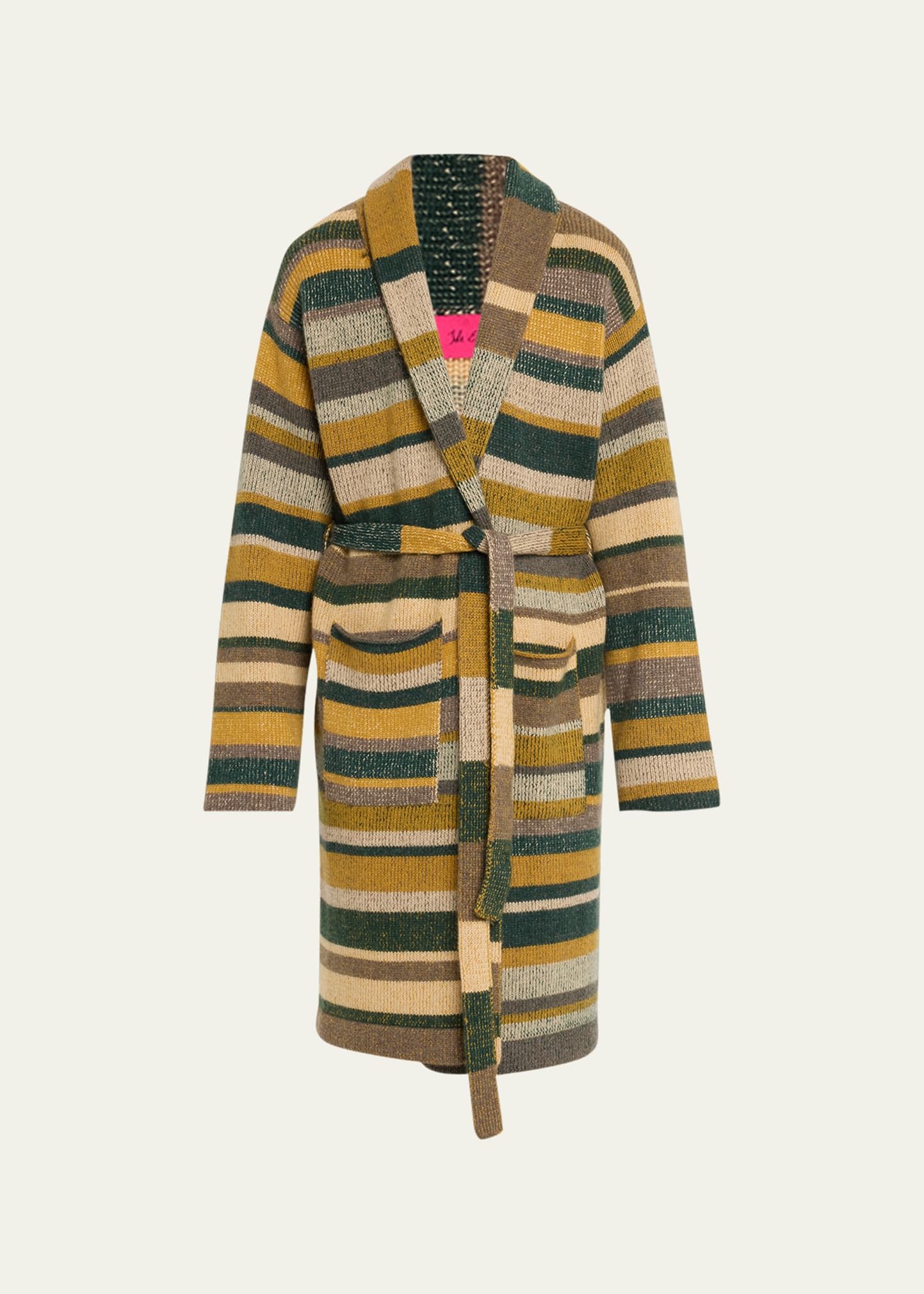The Elder Statesman Men's Heavy Cashmere Mixed-stripe Robe Coat In Driftwood/pollen/