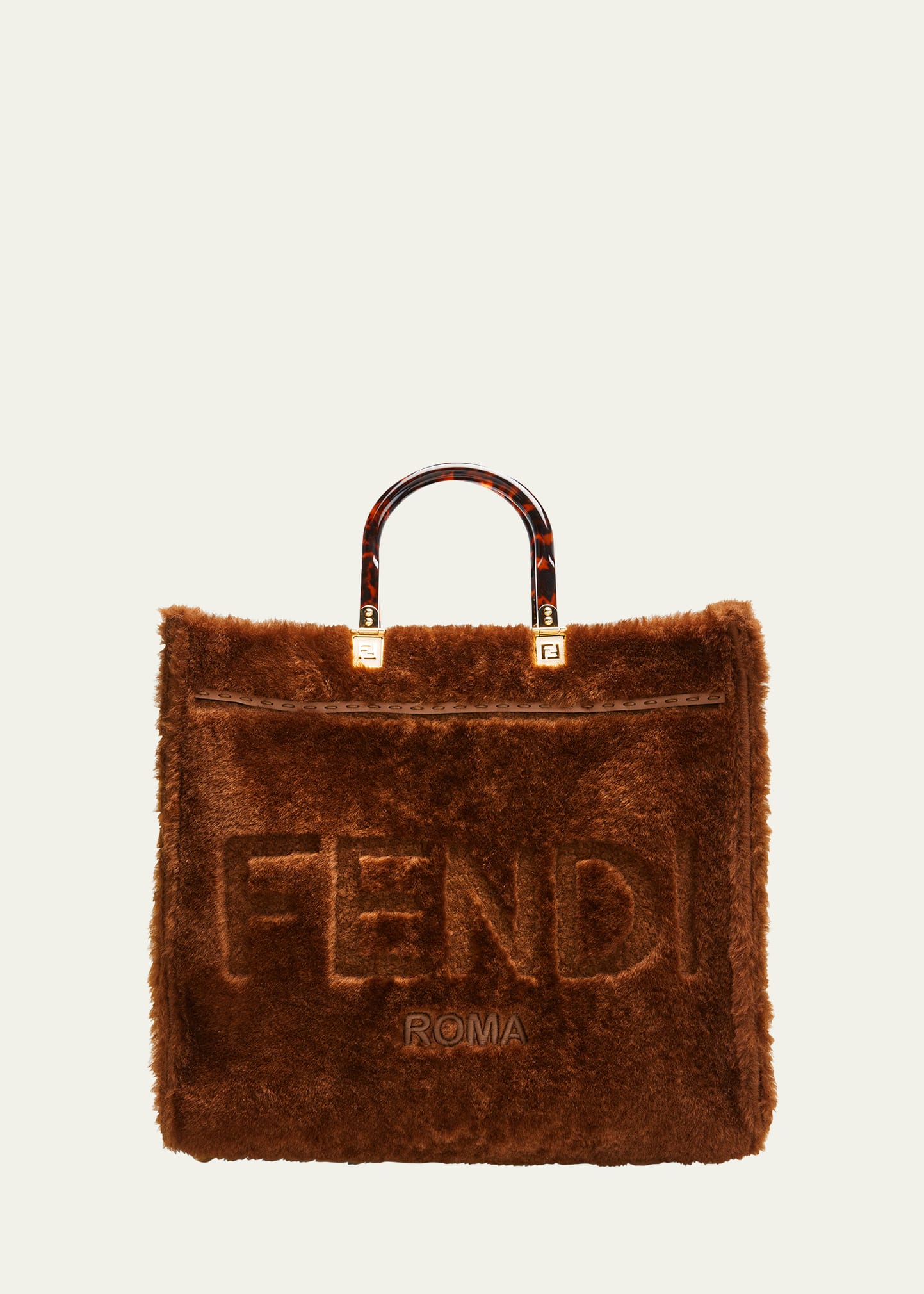 Fendi Sunshine Montone Medium Shearling Shopper Tote Bag