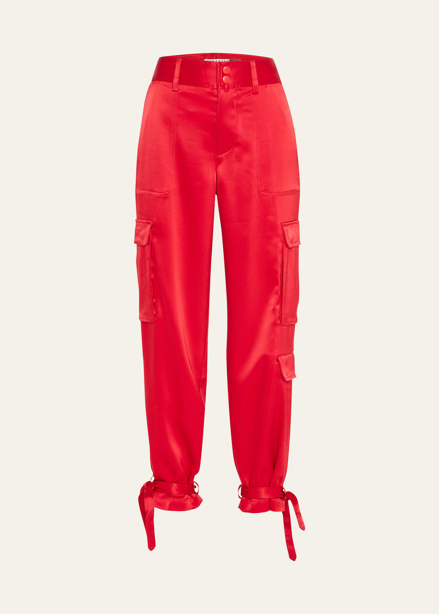 Alice And Olivia Hayes Satin Straight-leg Cargo Pants In Perfect Ruby ...
