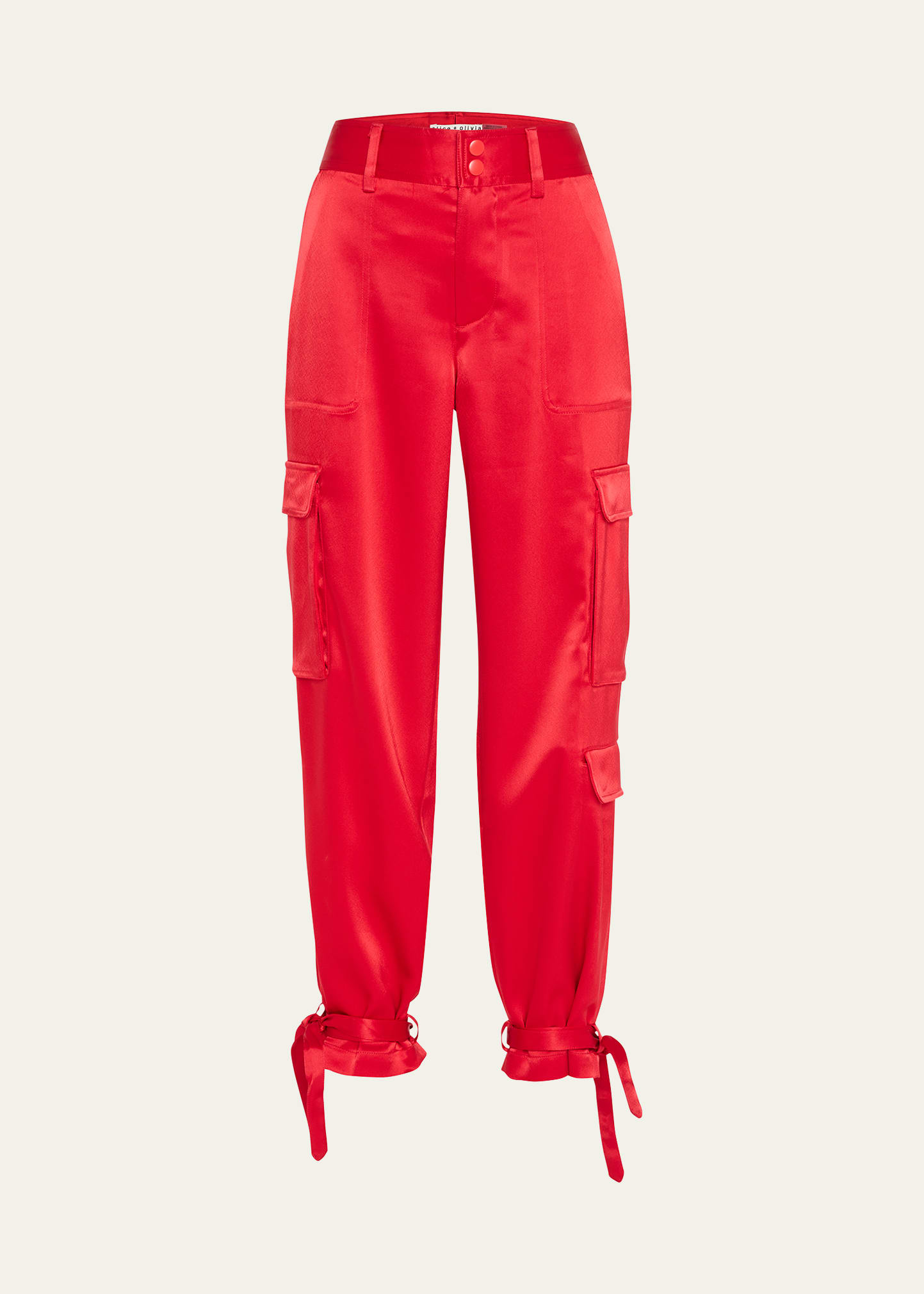 Alice And Olivia Hayes Satin Straightleg Cargo Pants In Perfect Ruby