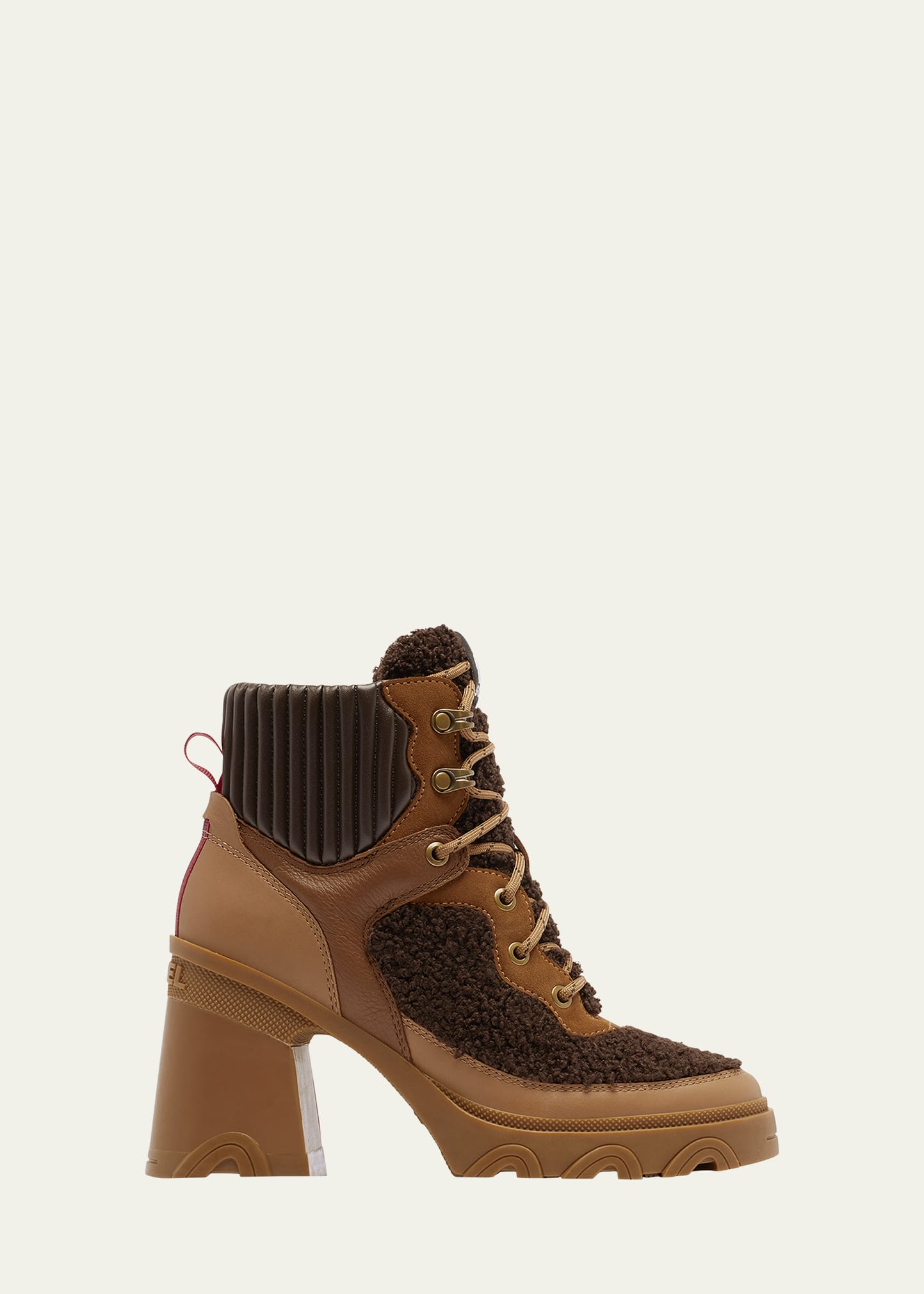 Sorel Brex™ Leather & Faux Shearling Block Heel Lace-up Bootie In Brown/black