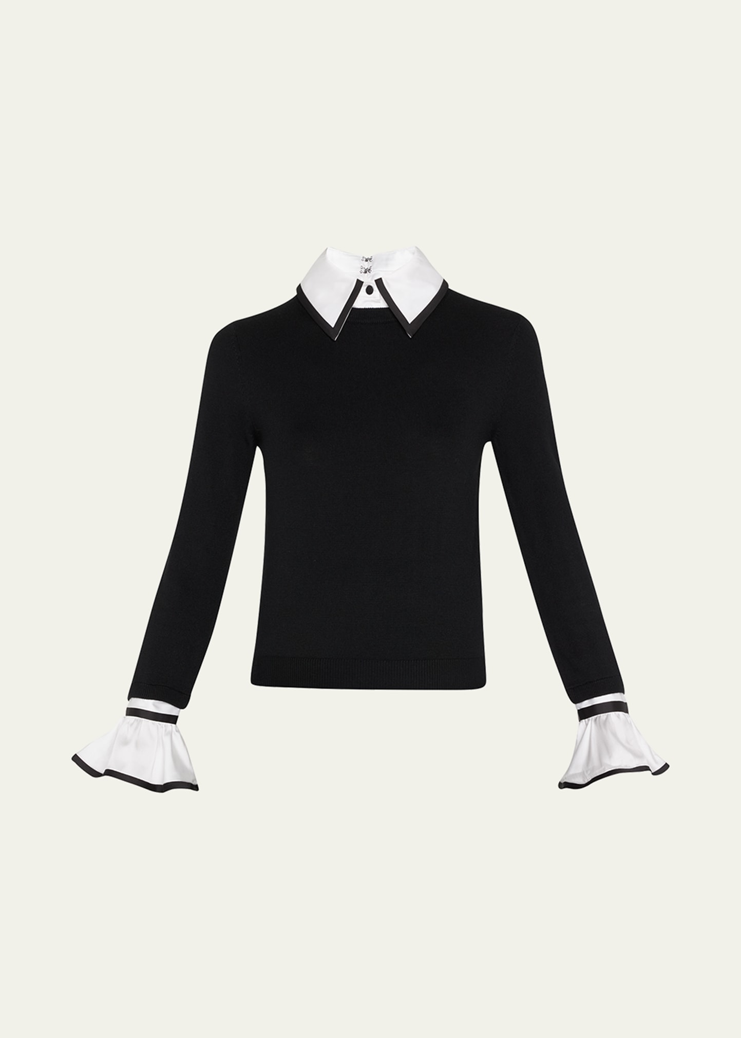 Alice And Olivia Justina Woven Combo Long-sleeve Pullover In Black Combo