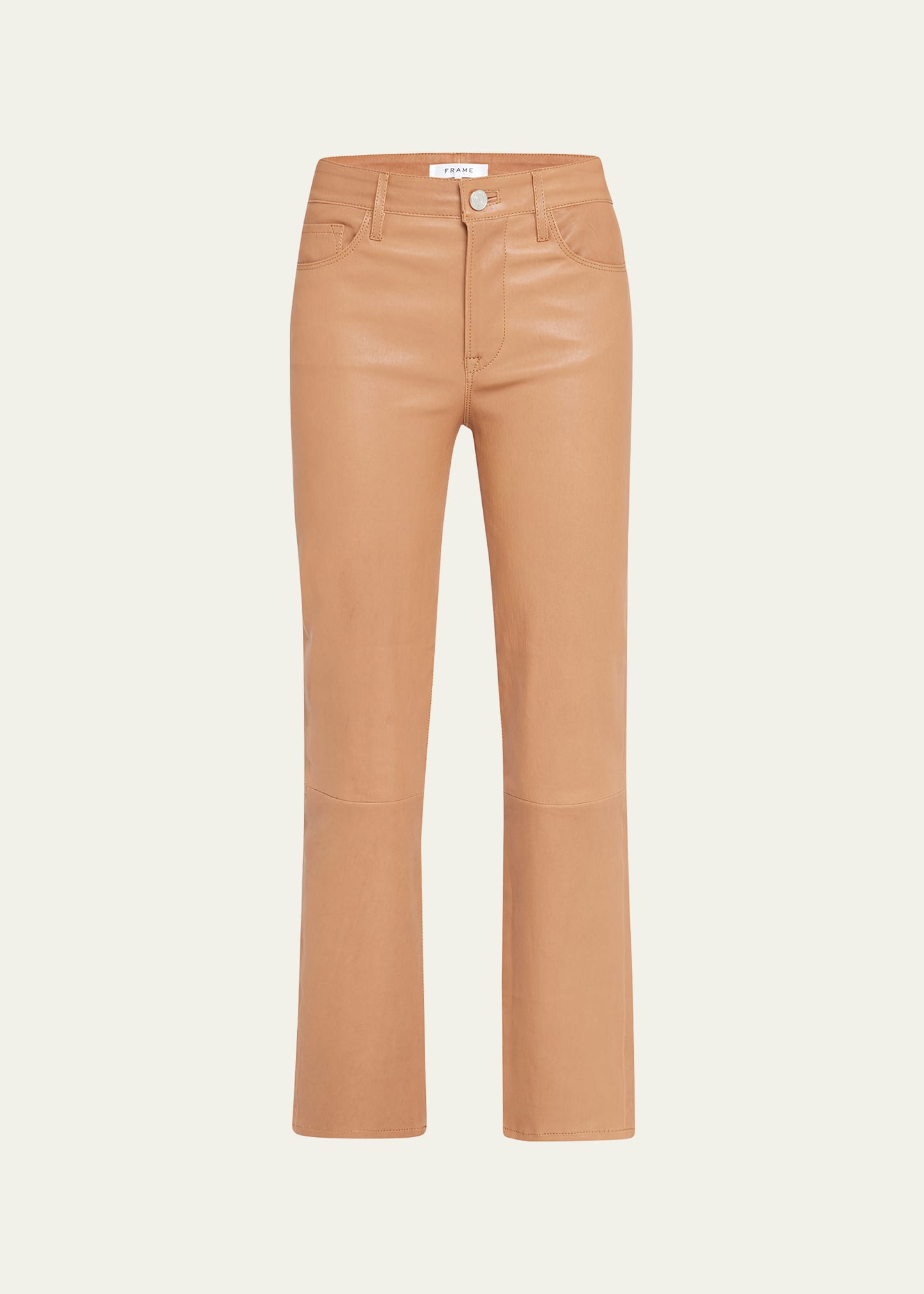 Frame Le High Straight Cropped Straight Leather Pants In Latte