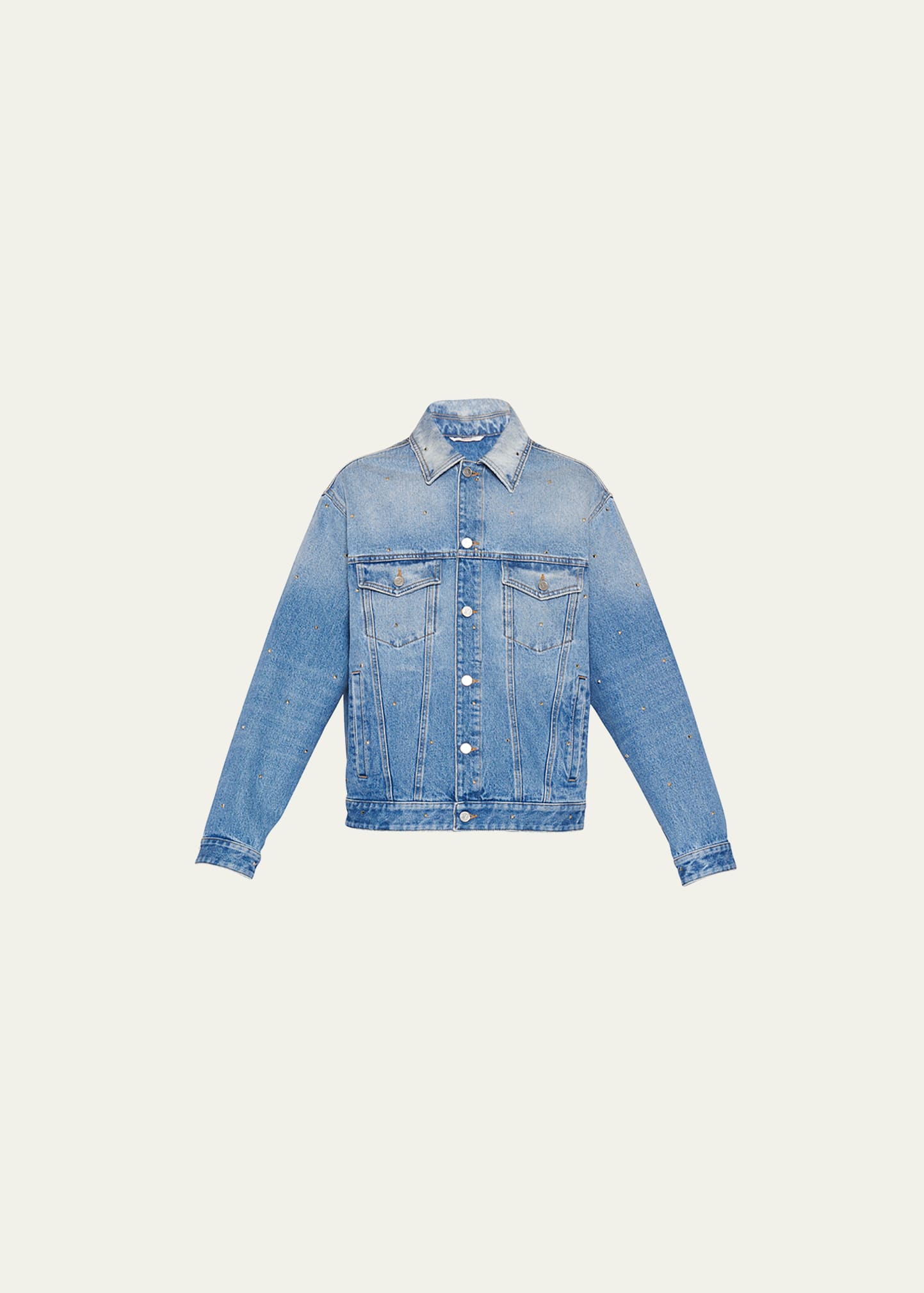 Valentino Blue Rockstud Denim Jacket In Medium Blue Denim ModeSens