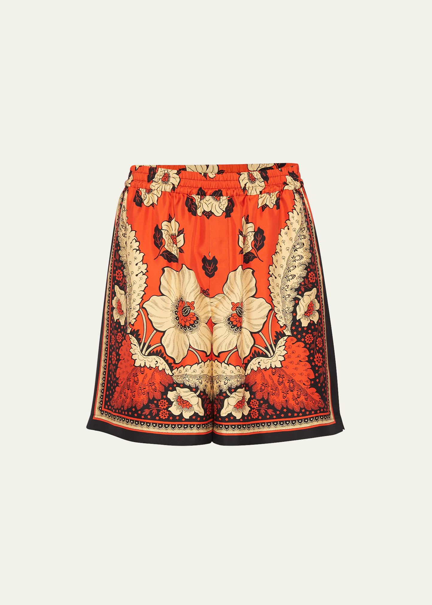 Valentino Straight-leg Floral-print Silk-twill Bermuda Shorts In Orange/multi