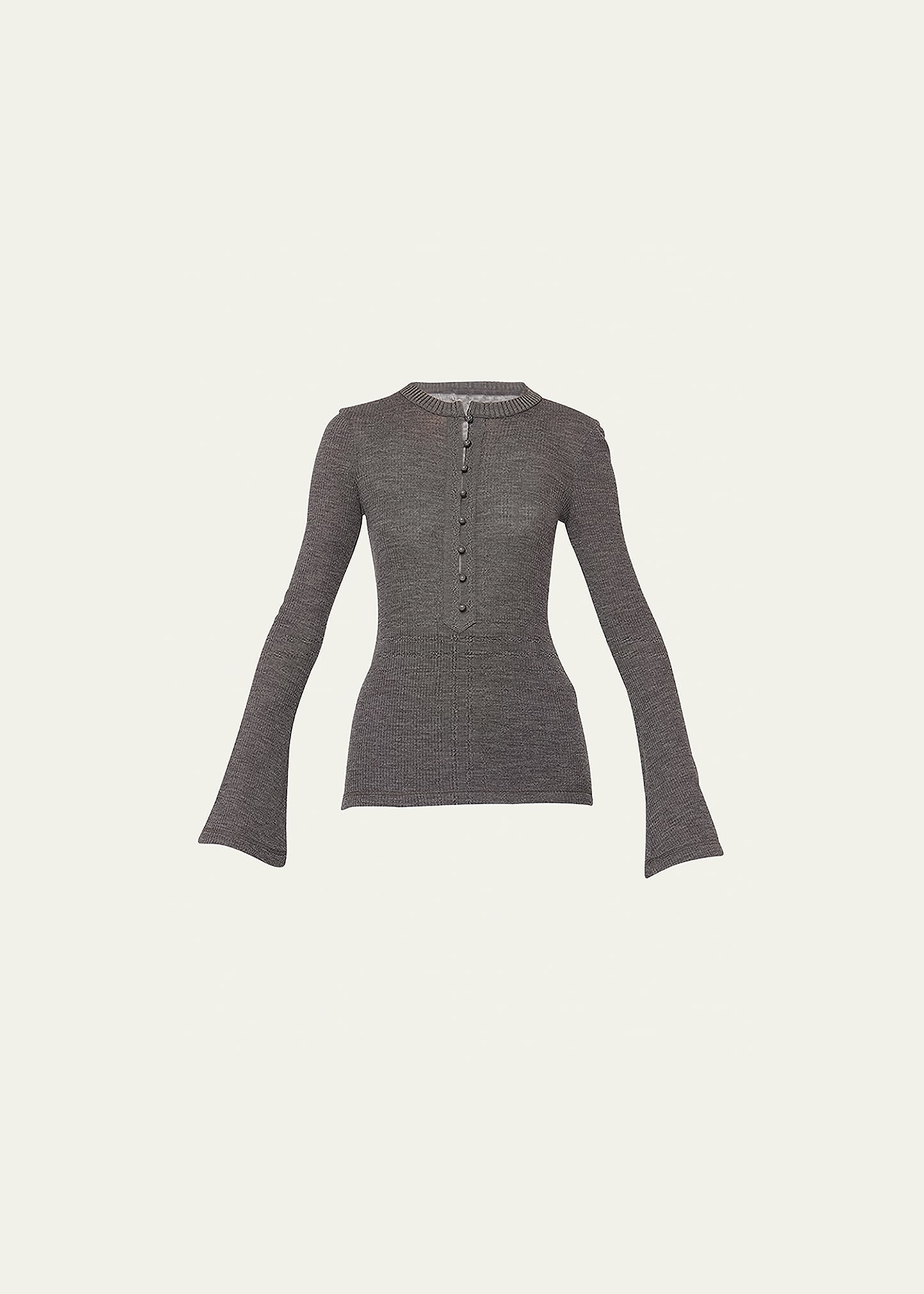 Chloé Flare-sleeve Half-button Rib Jersey Top In Eden White