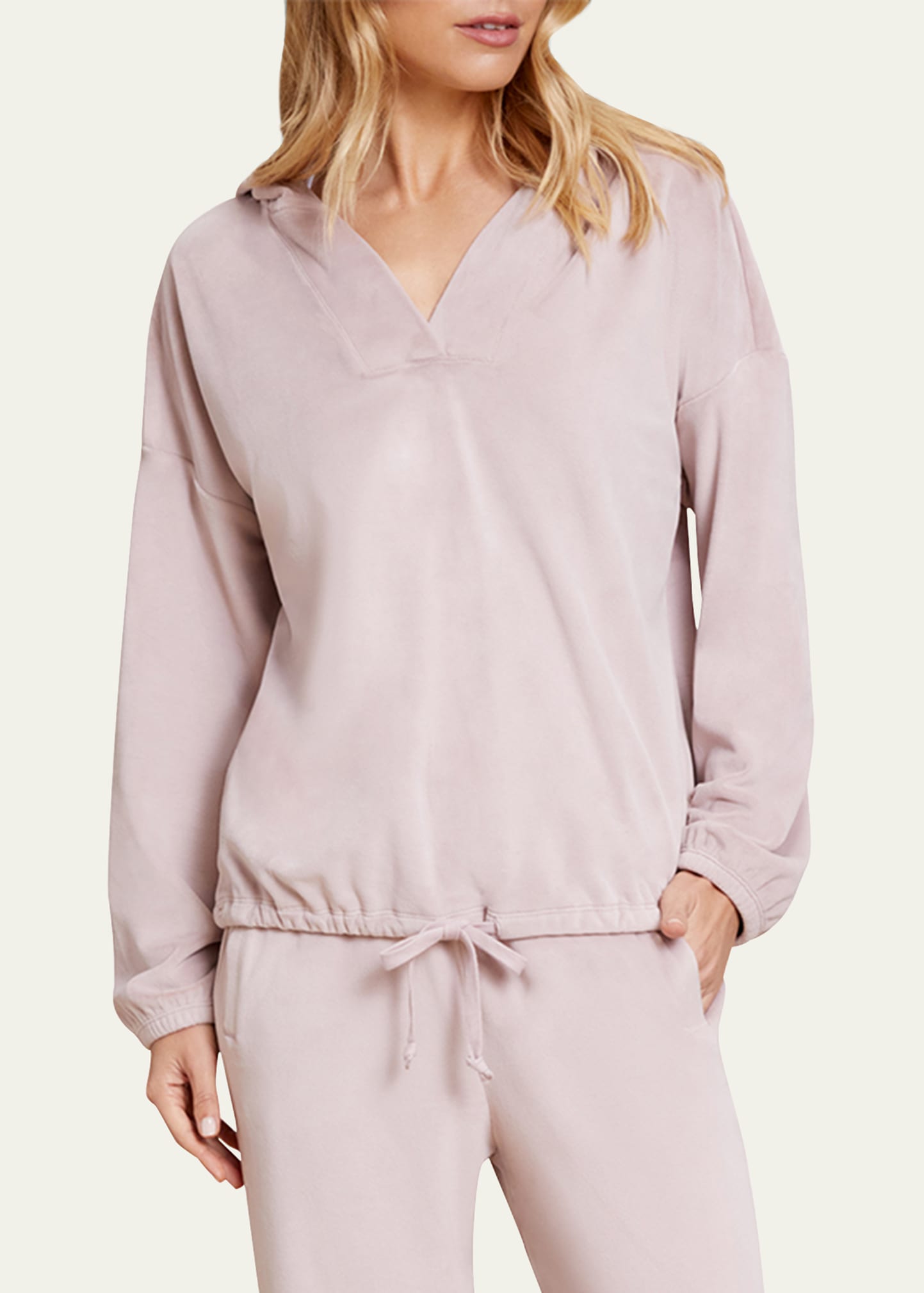 Barefoot Dreams Drop-shoulder Drawstring Hoodie In Faded Rose