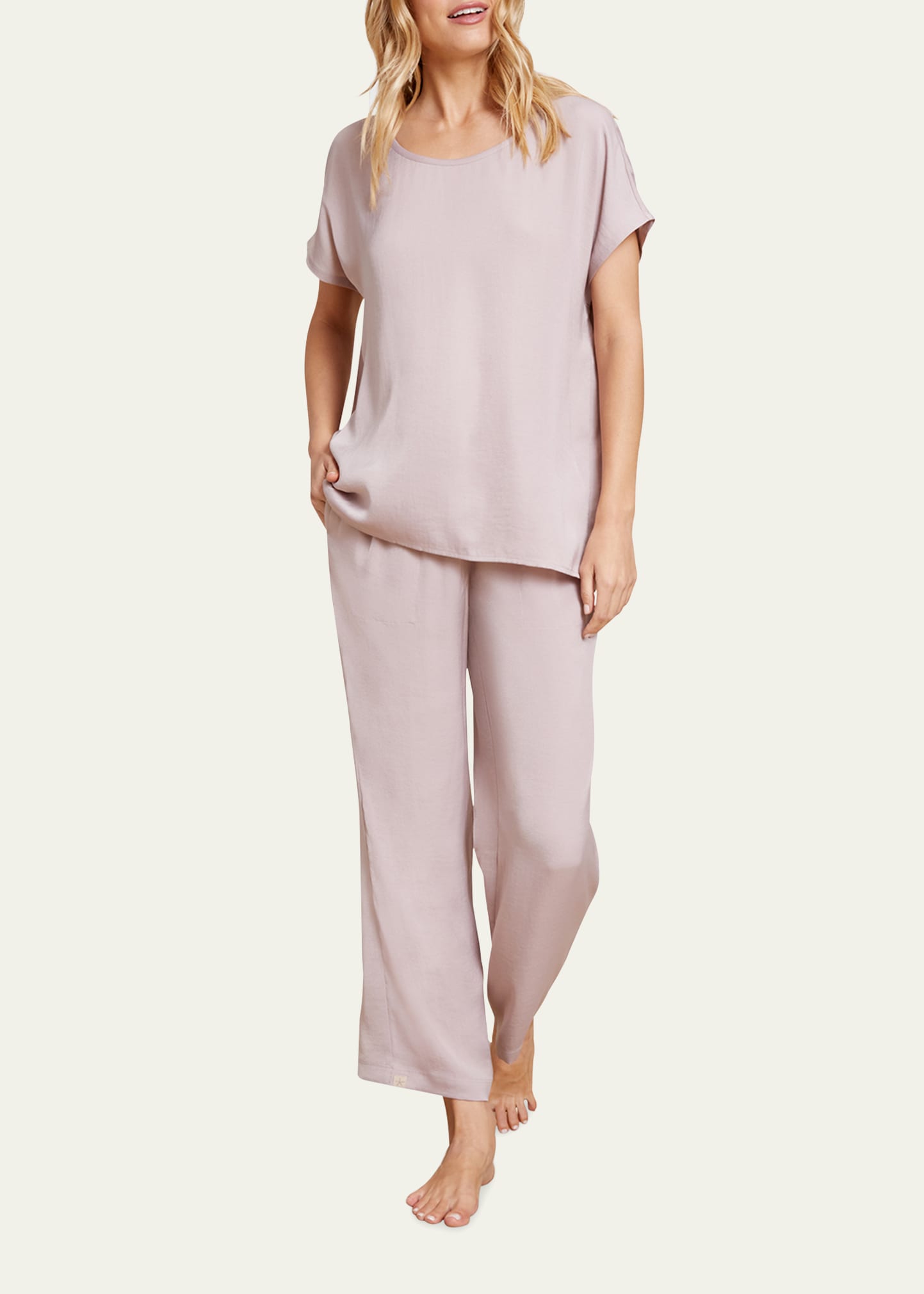 Shop Barefoot Dreams Dolman-sleeve Washed Satin Lounge Set In Feather