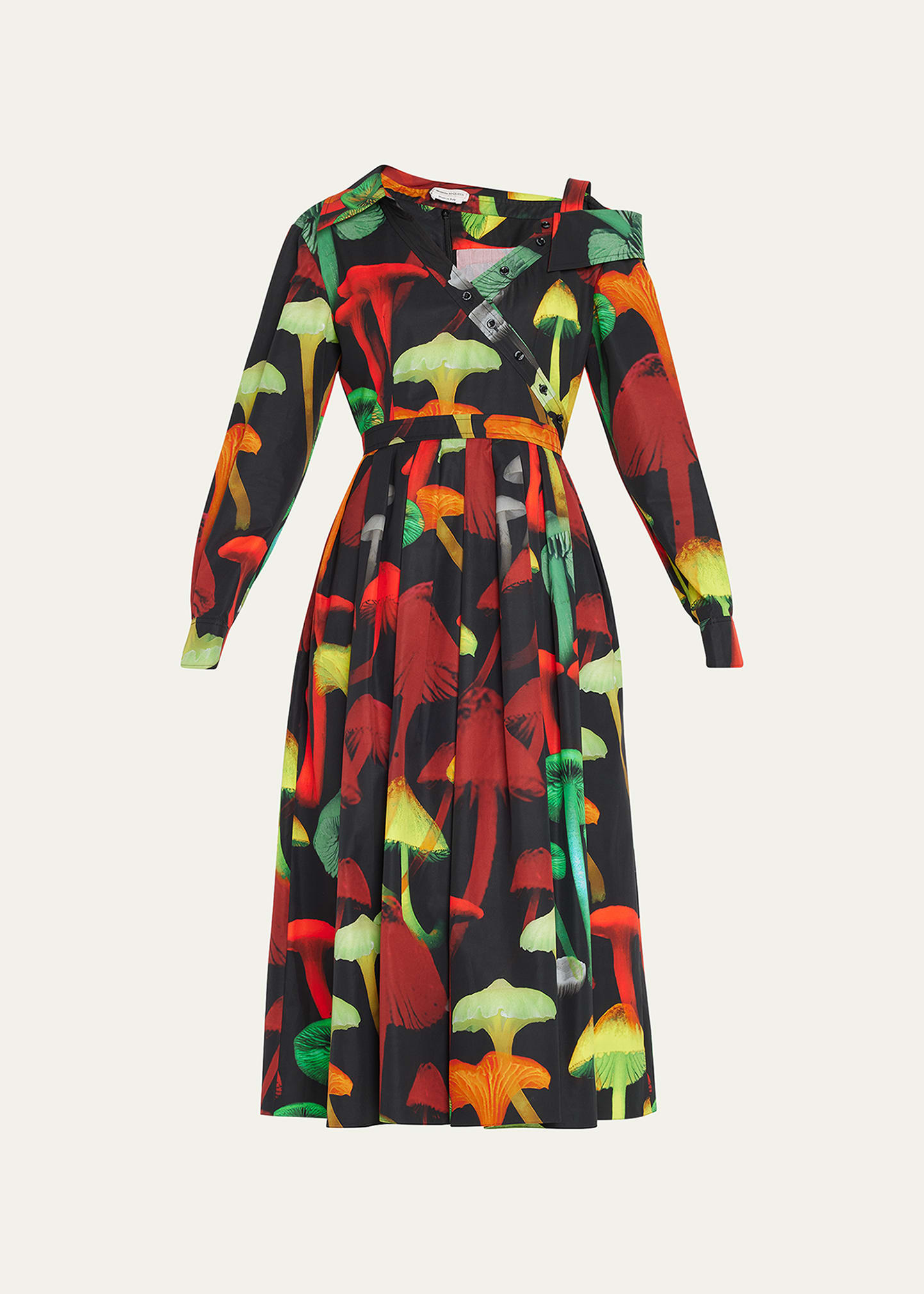 Mushroom-Print Pleated Poplin Midi Dress