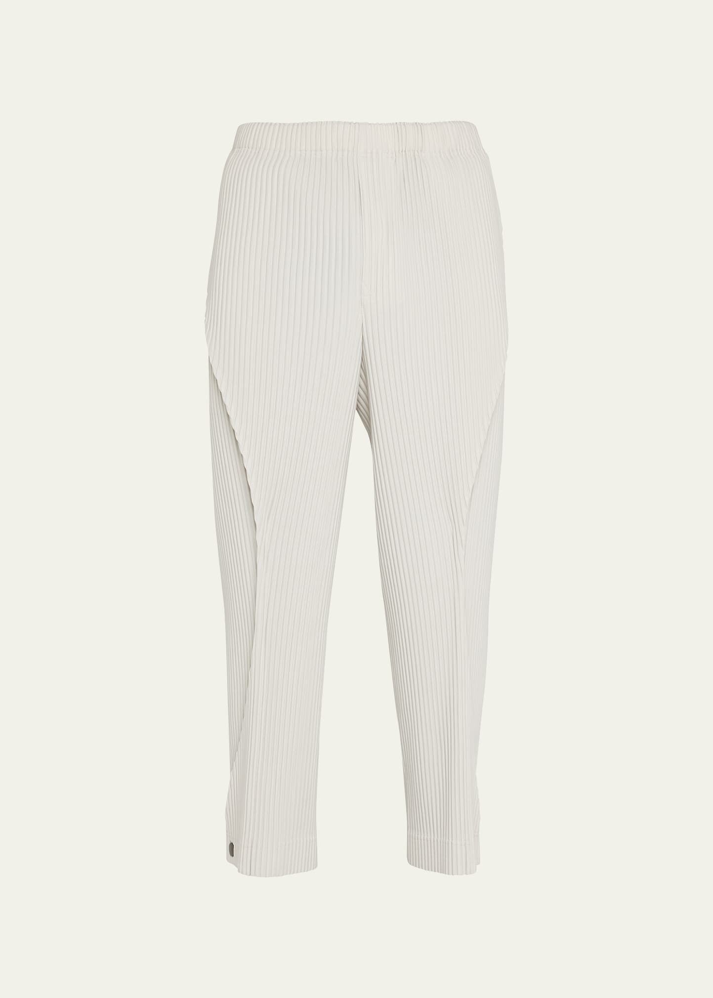 Issey Miyake Men's Pleated Curved-seam Pants In Pearl Gray