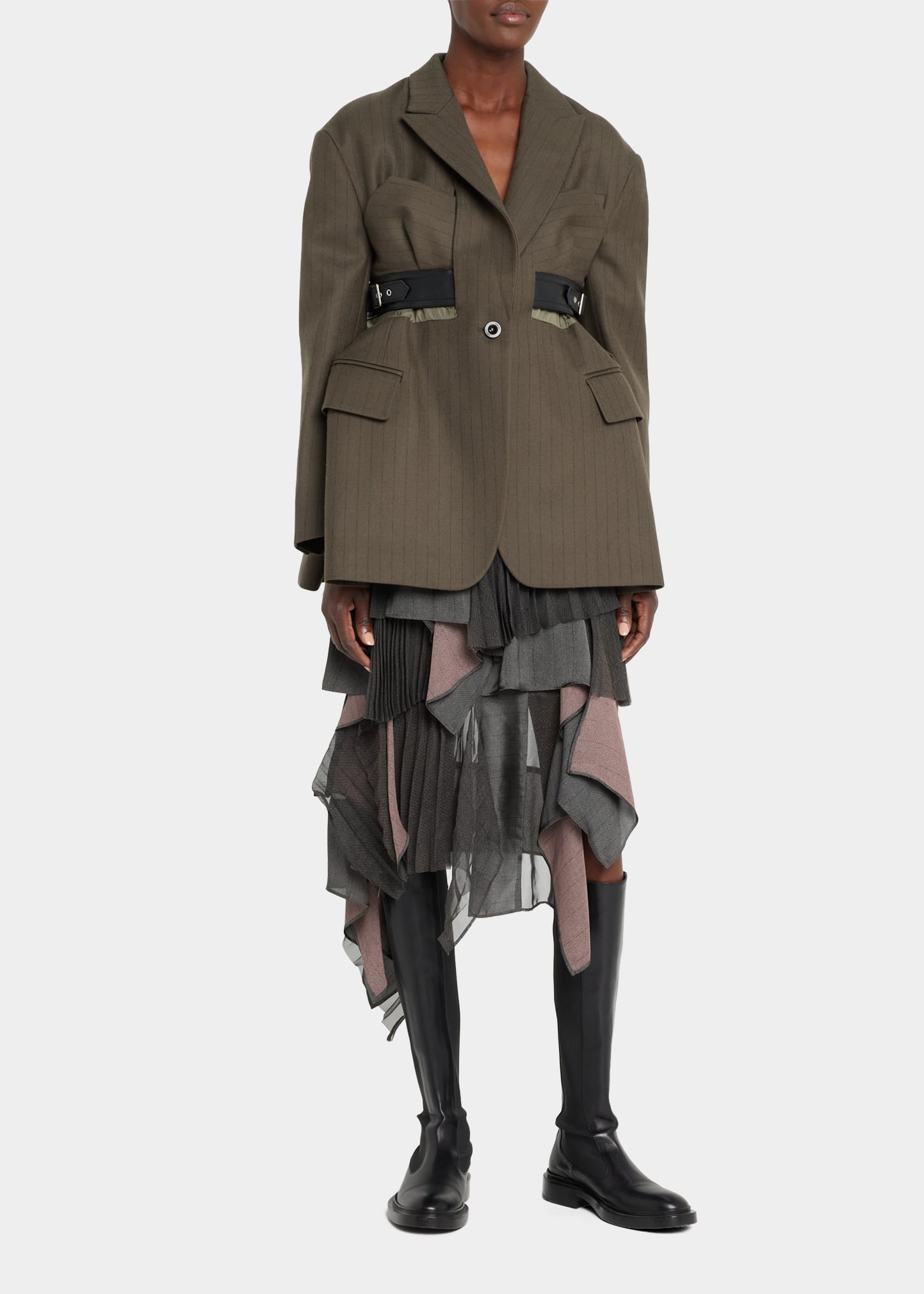 Asymmetric Drape Pleated Midi Suiting Skirt