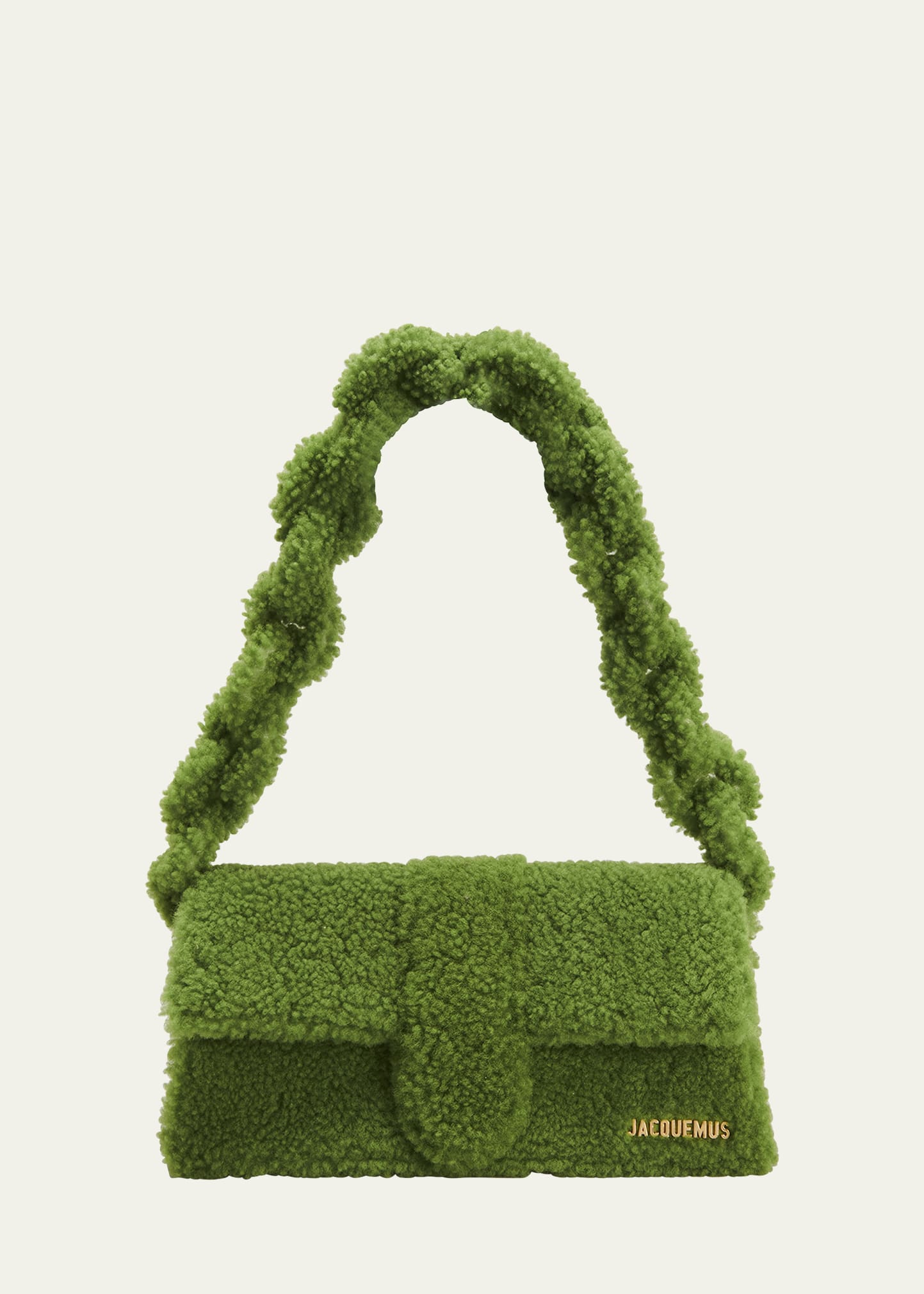 Jacquemus Le Bambidou Lamb Shearling Shoulder Bag In Green | ModeSens