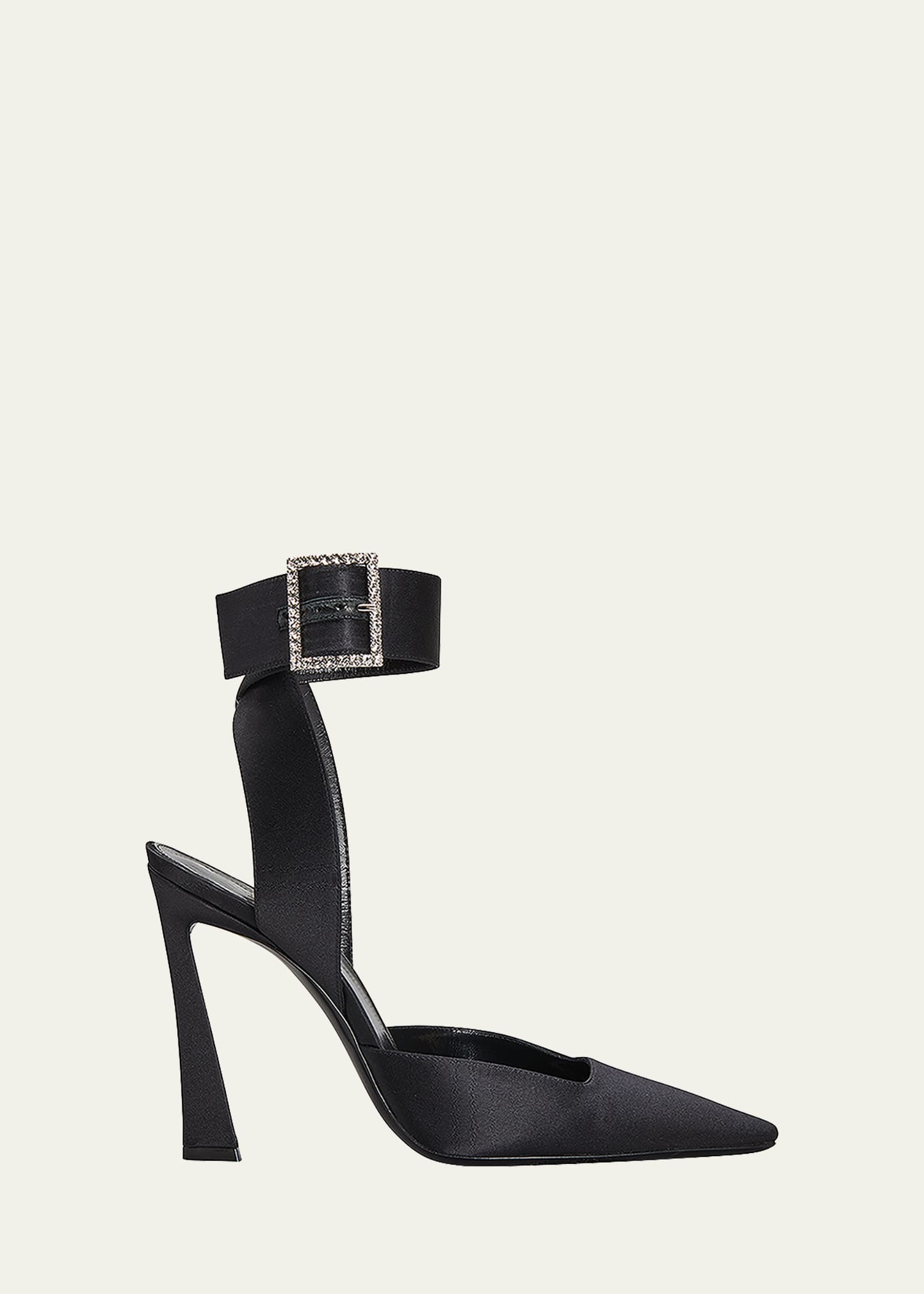 Saint Laurent Fanny Silk Crystal-buckle Pumps In Nero