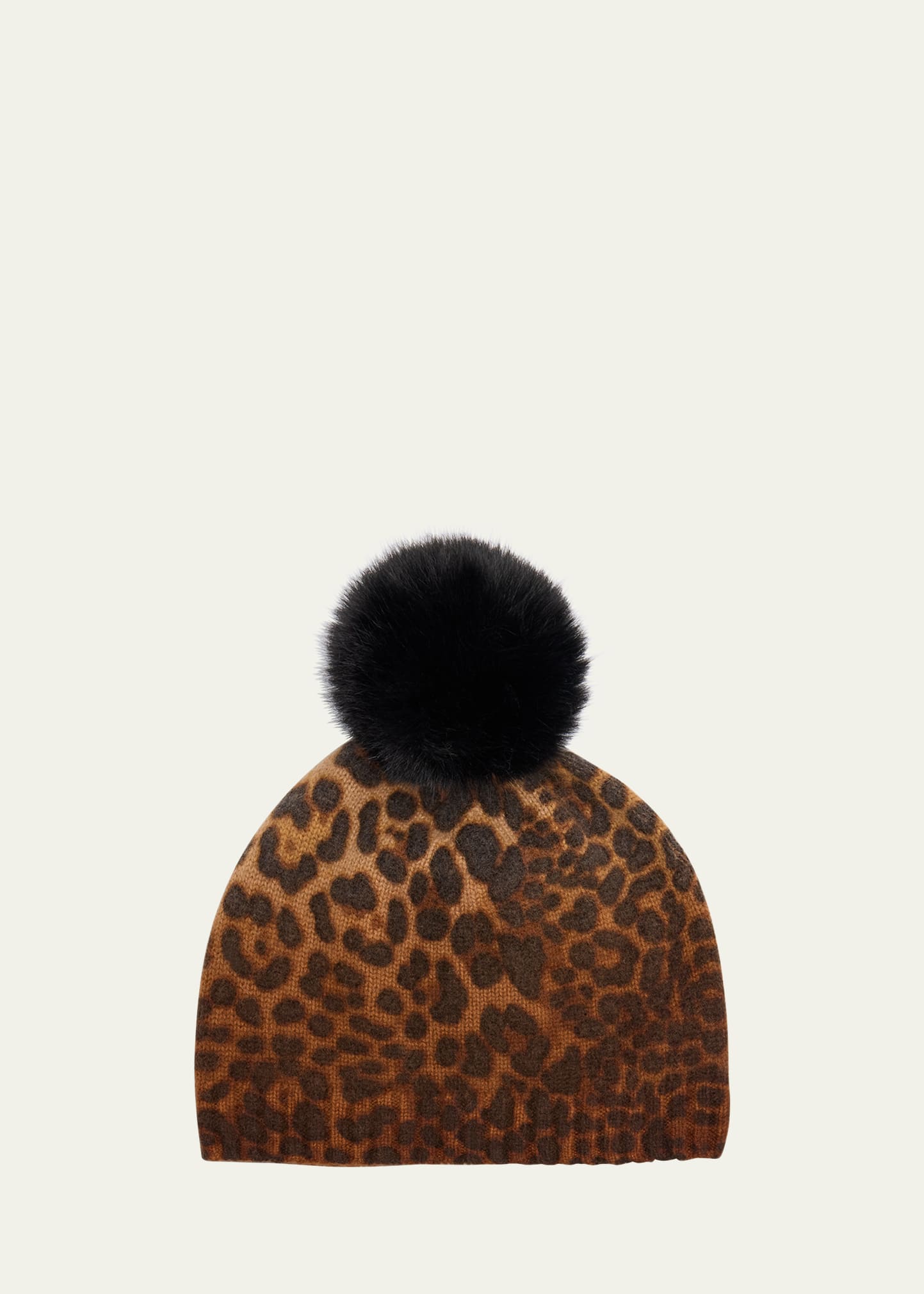 Sofia Cashmere Leopard Print Cashmere & Faux Fur Pom Beanie In Camel Leopard