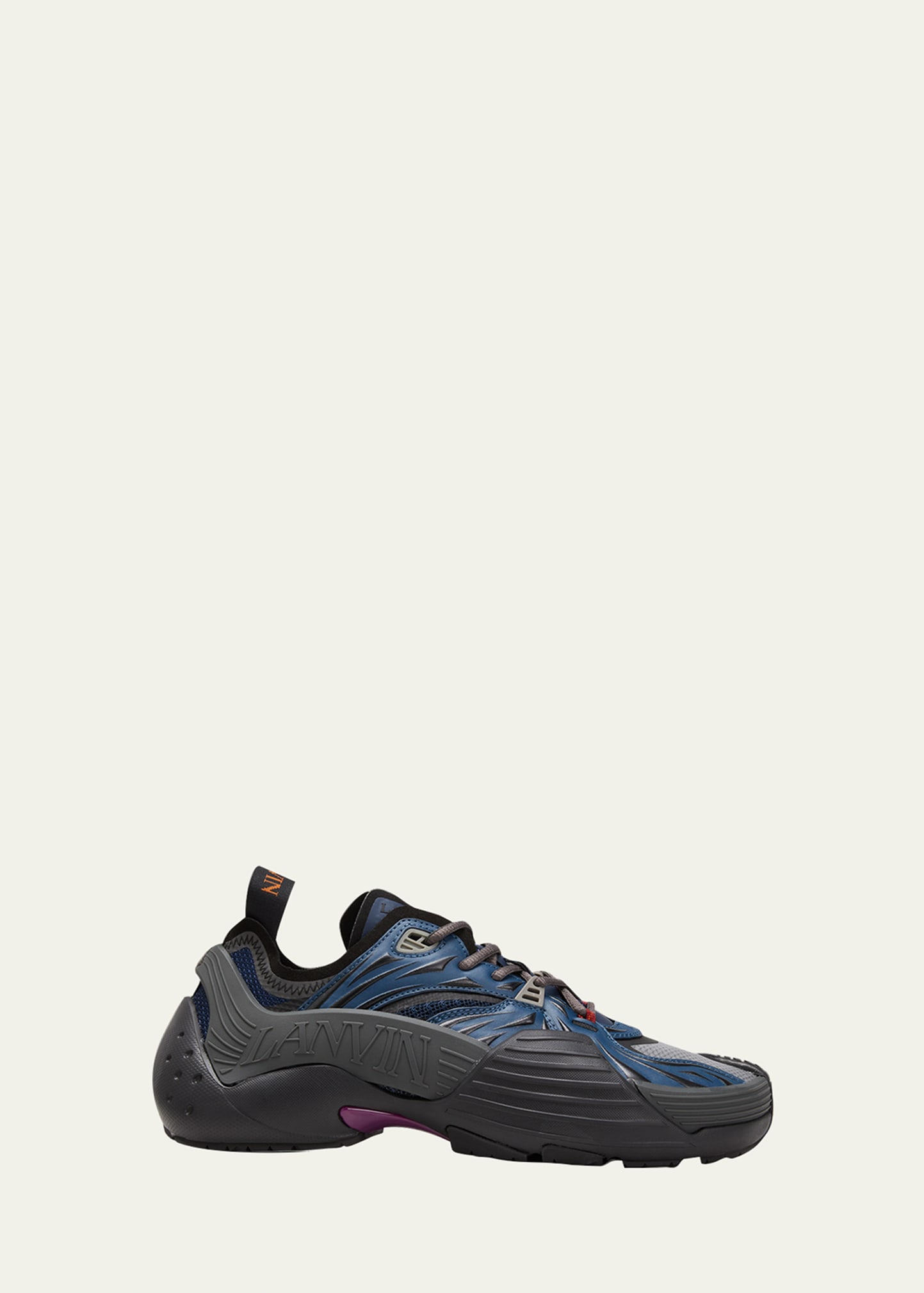 Shop Lanvin Men's Flash-x Mesh Runner Sneakers In Navy Blue