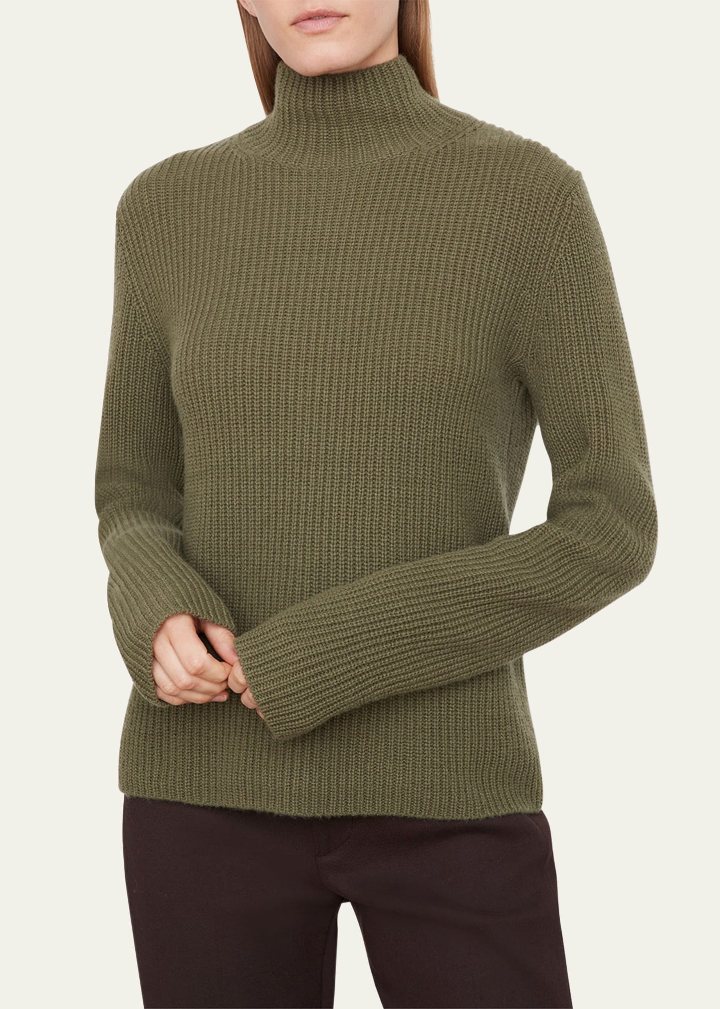 VINCE SHAKER RIB TURTLENECK COTTON SWEATER