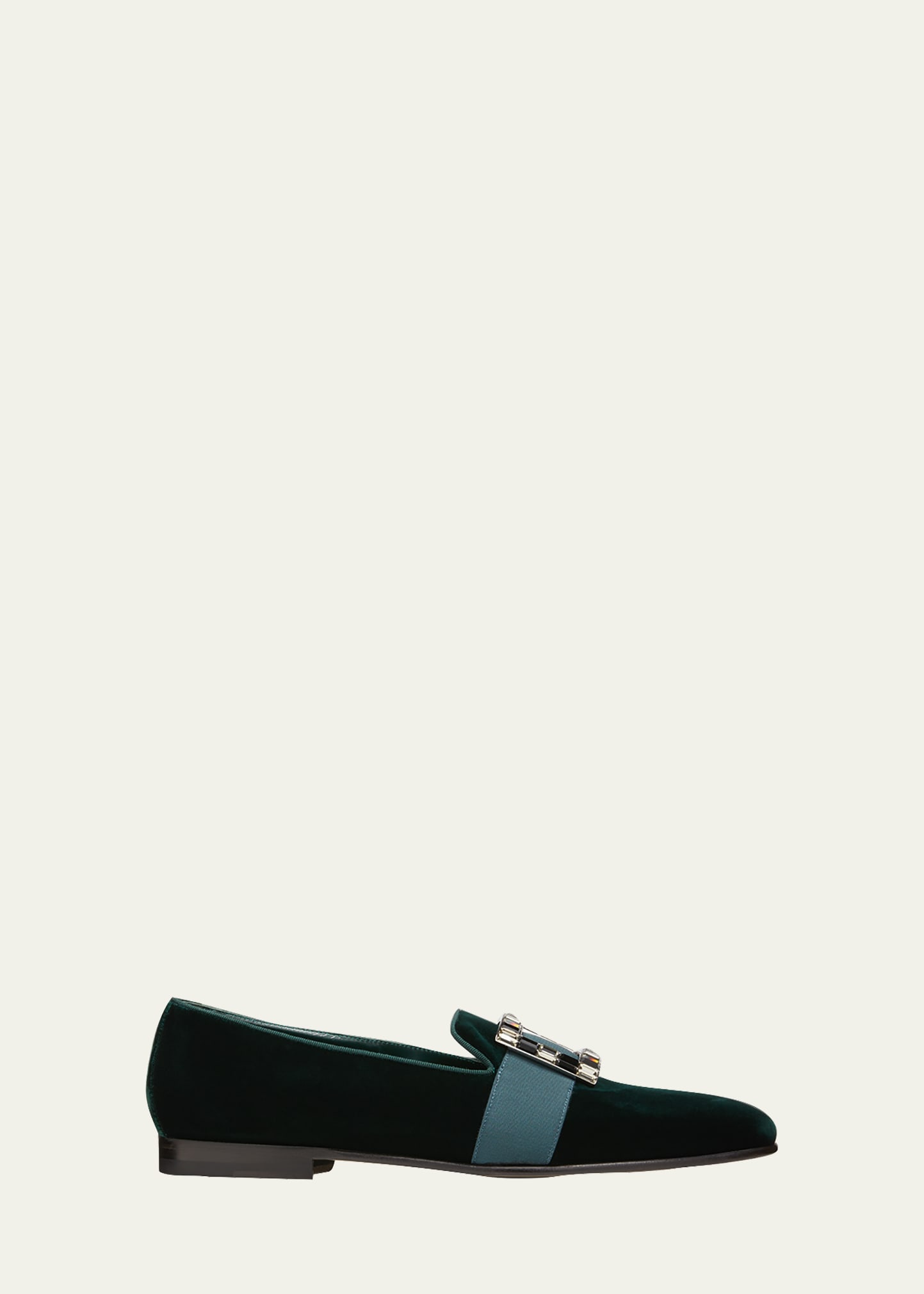 Manolo Blahnik Men's Eaton Crystal Buckle Velvet Loafers In Dgrn3017