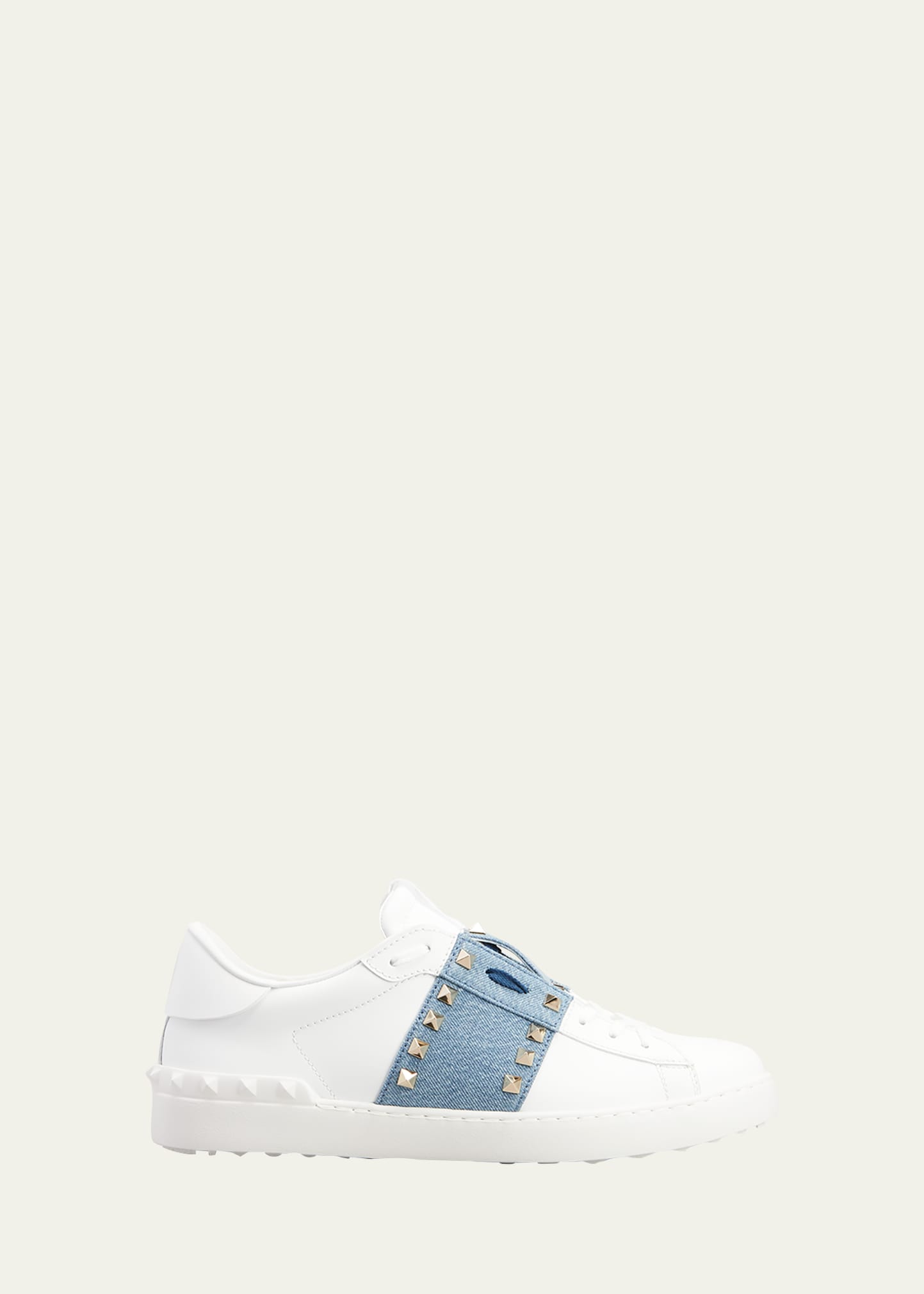 vitamine vlot Purper Valentino Garavani Men's Rockstud Leather Low-top Sneakers In Denim/white |  ModeSens