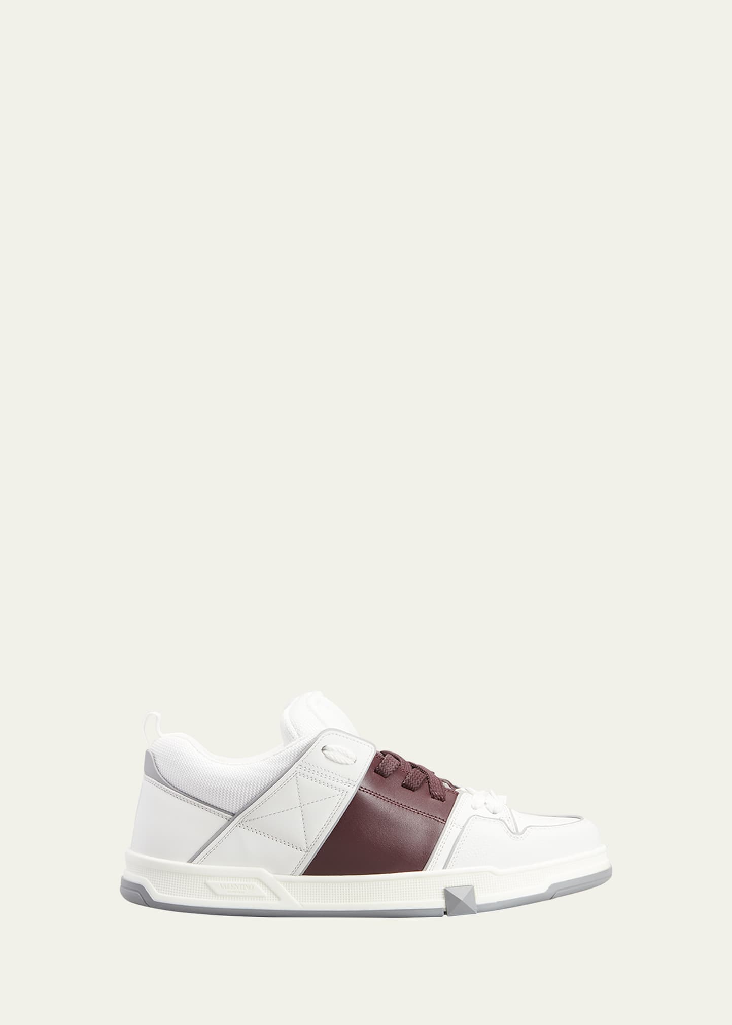 Valentino Open Skate Contrast-stripe Leather And Woven Low-top Trainers In White/bordeaux