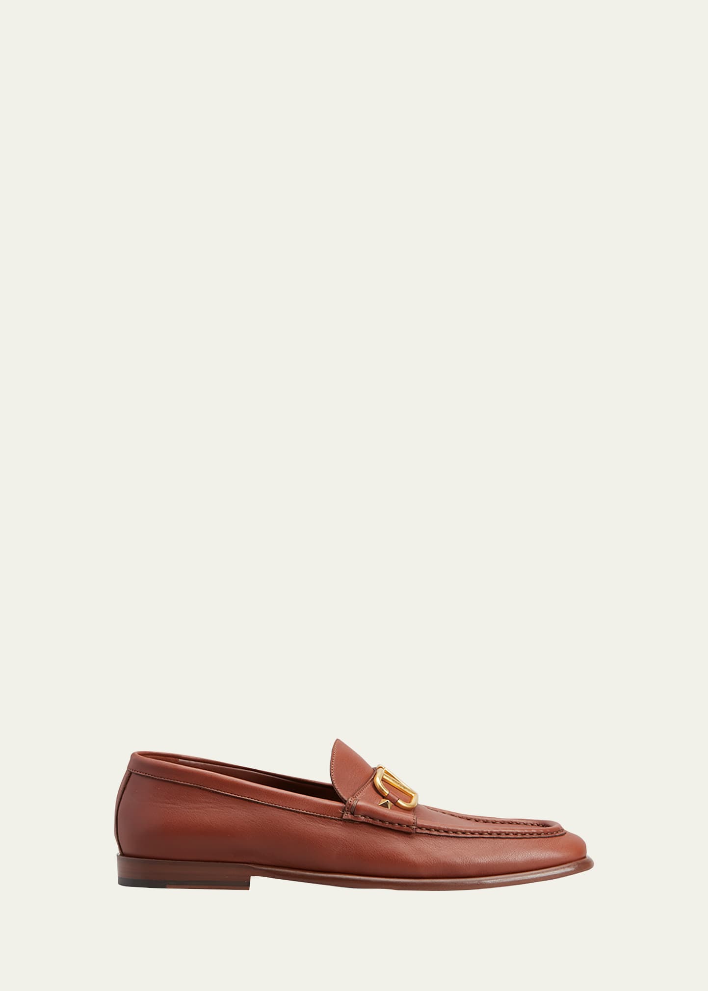 V Logo Leather Loafers in Brown - Valentino Garavani