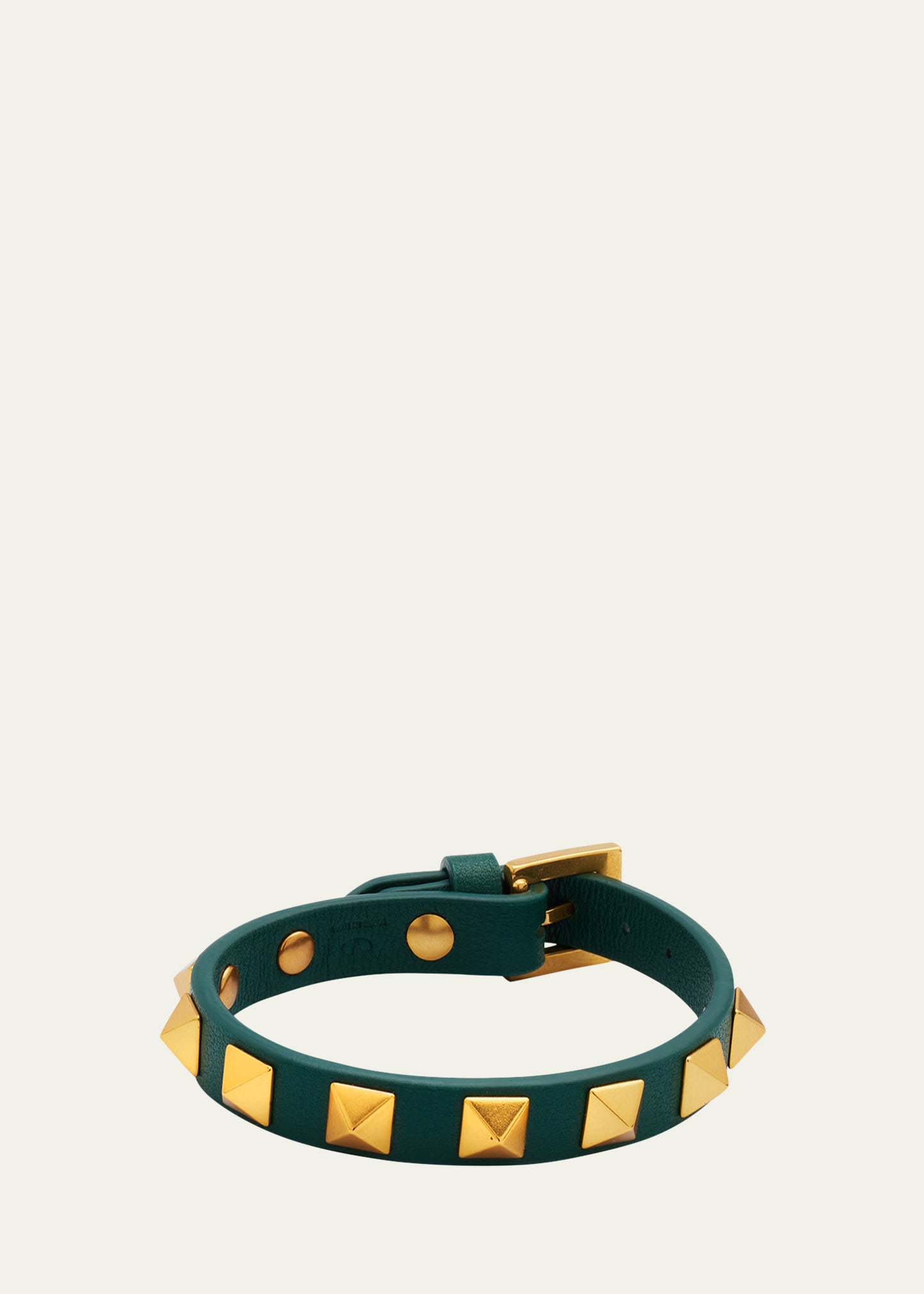 Valentino Green Leather Rockstud Bracelet In Med Blue