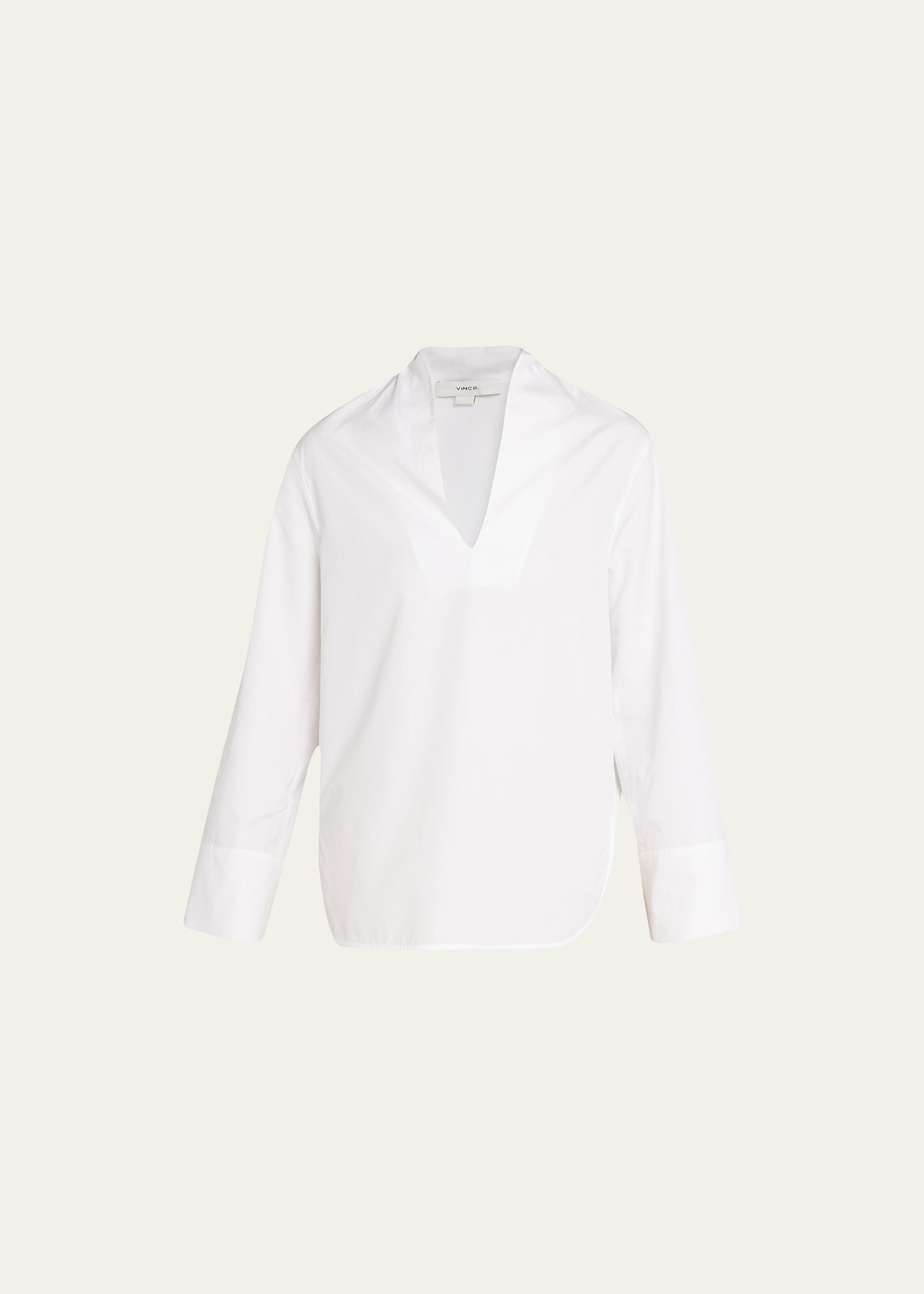 VINCE SLIT-NECK LONG-SLEEVE COTTON BLOUSE