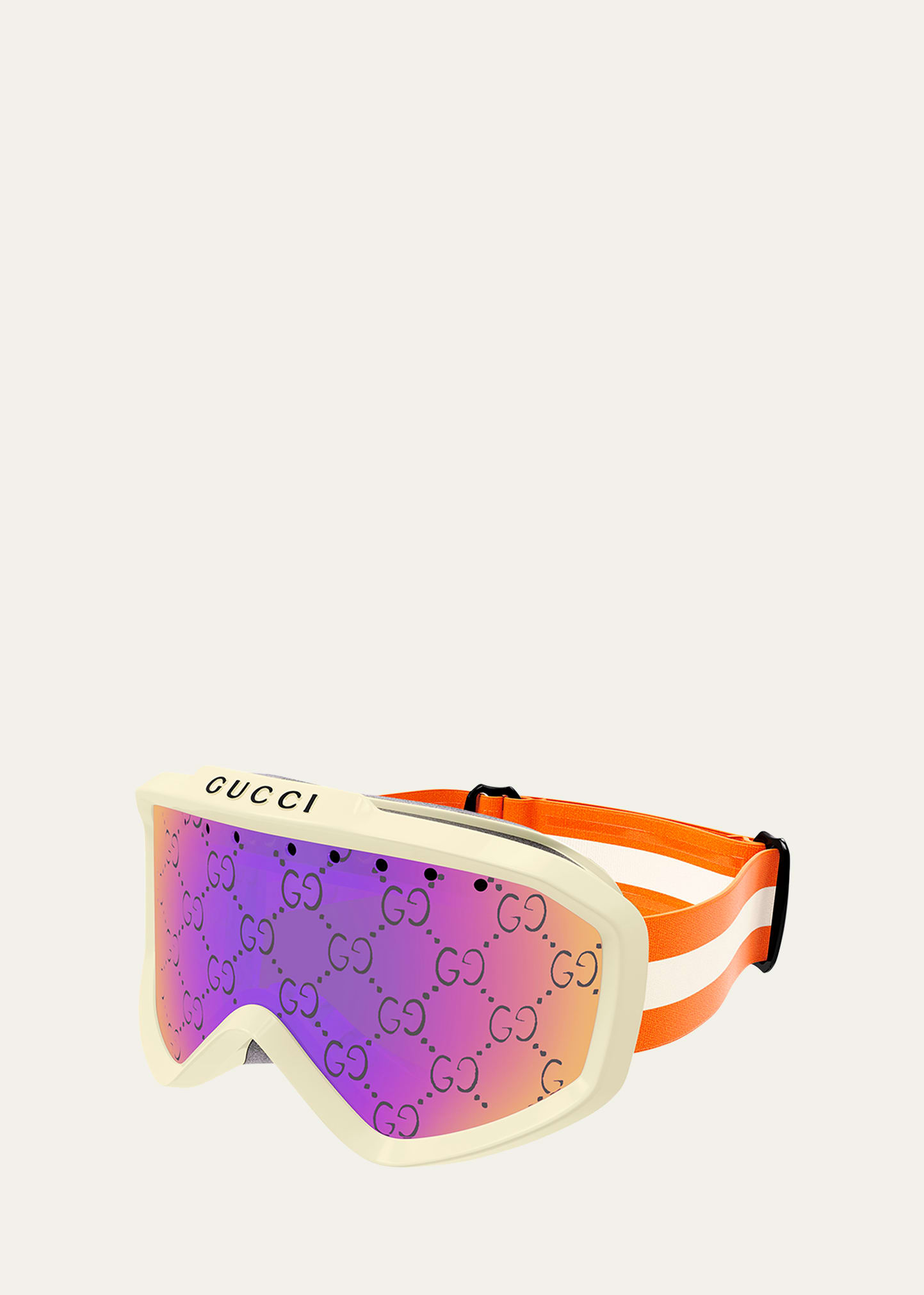 Shop Gucci Multicolor Logo Injection Plastic Shield Sunglasses In Ivory
