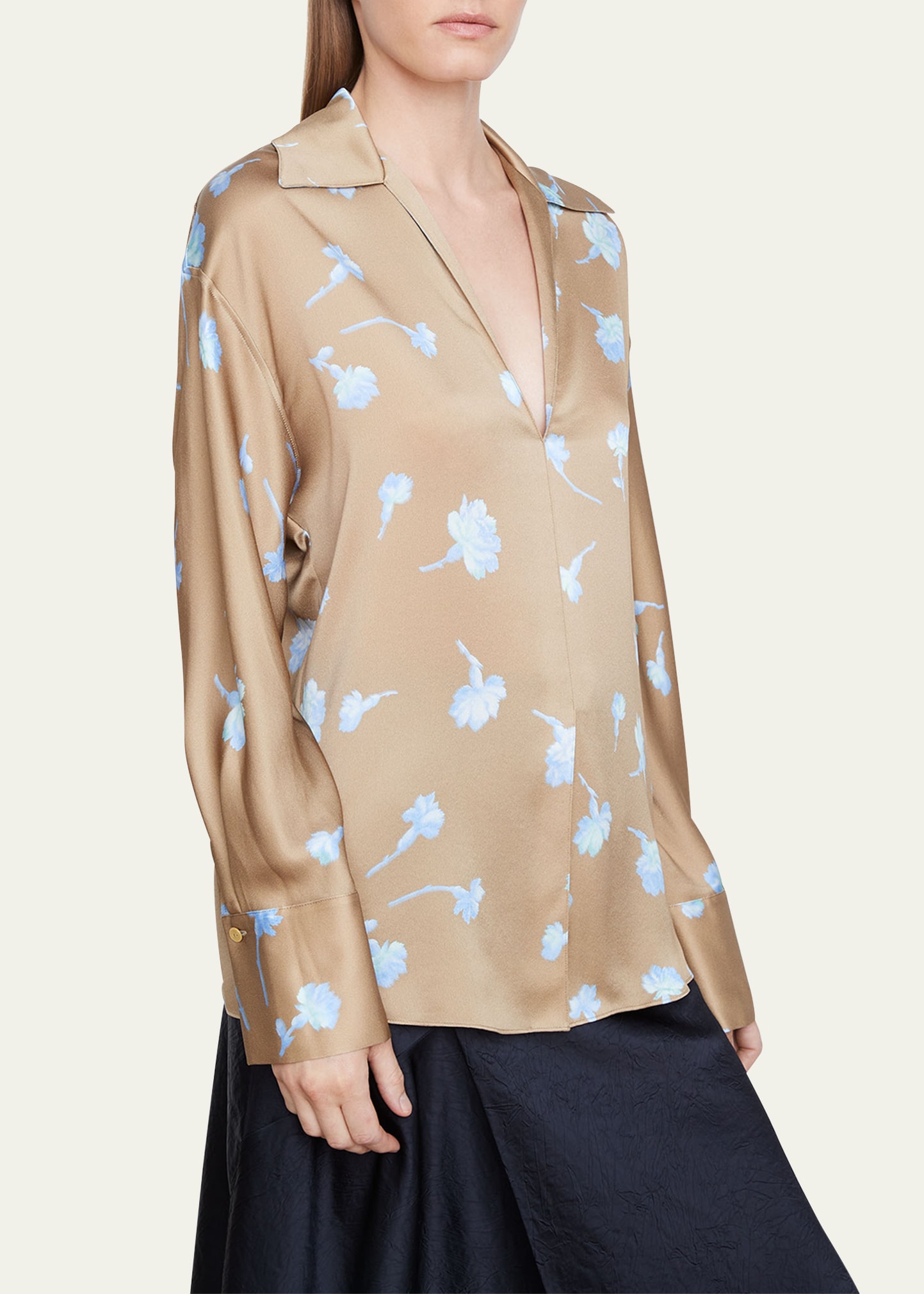 Vince Sea Carnation Silk Shirt In Sandalo