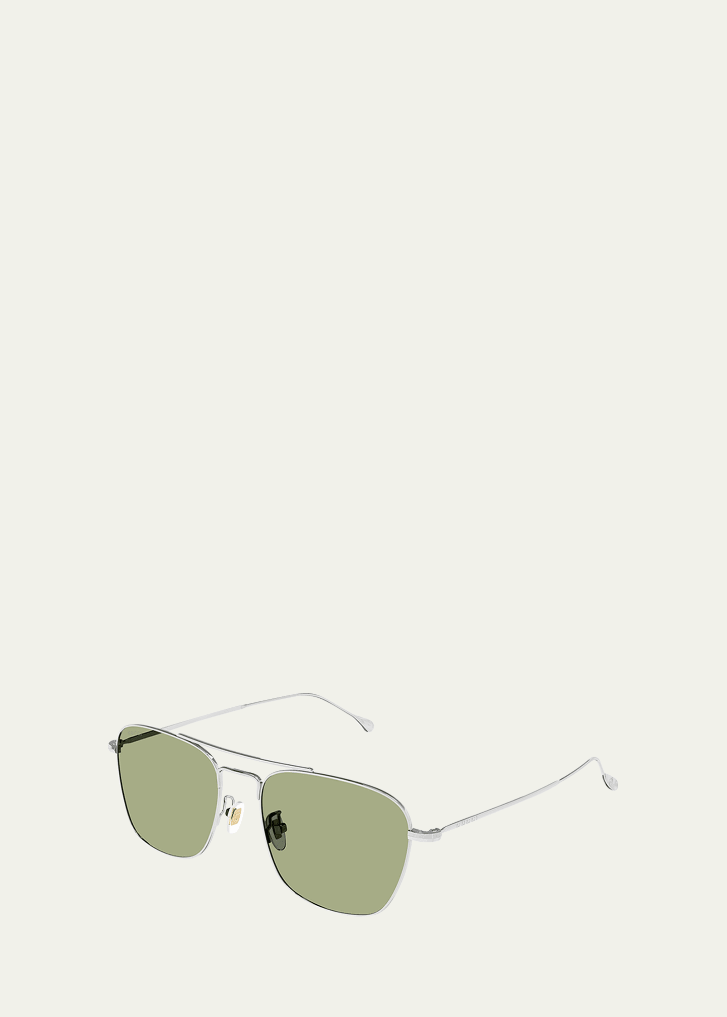 Gucci Men's Double-bridge Metal Rectangle Sunglasses In Shiny Silver