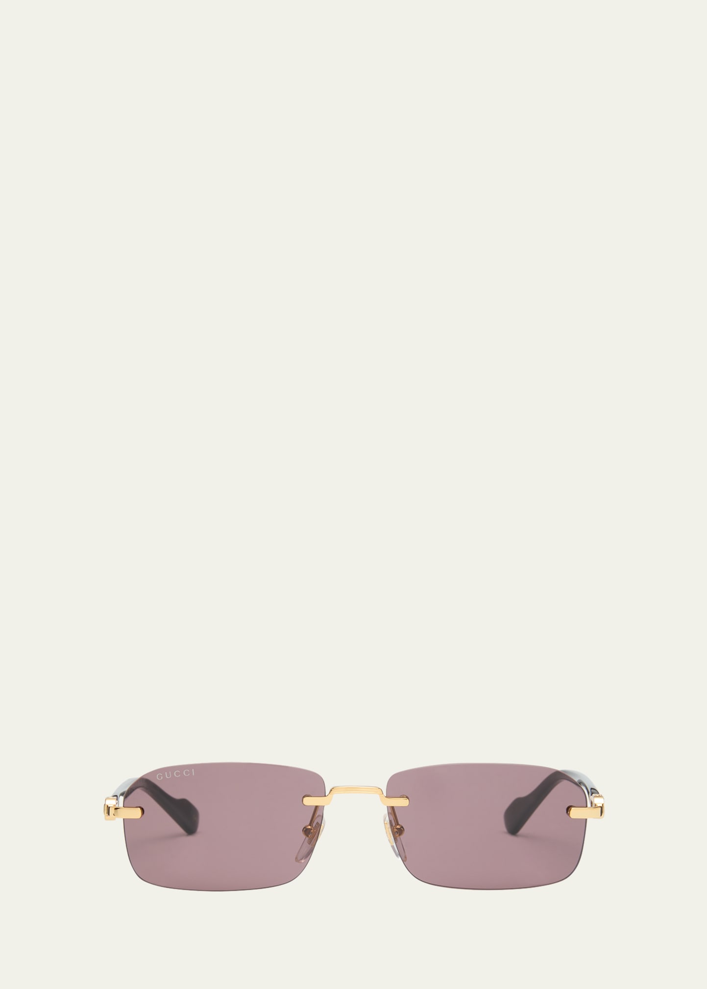 Gucci 125th Street Rimless 56mm Rectangular Sunglasses In Gold/brown