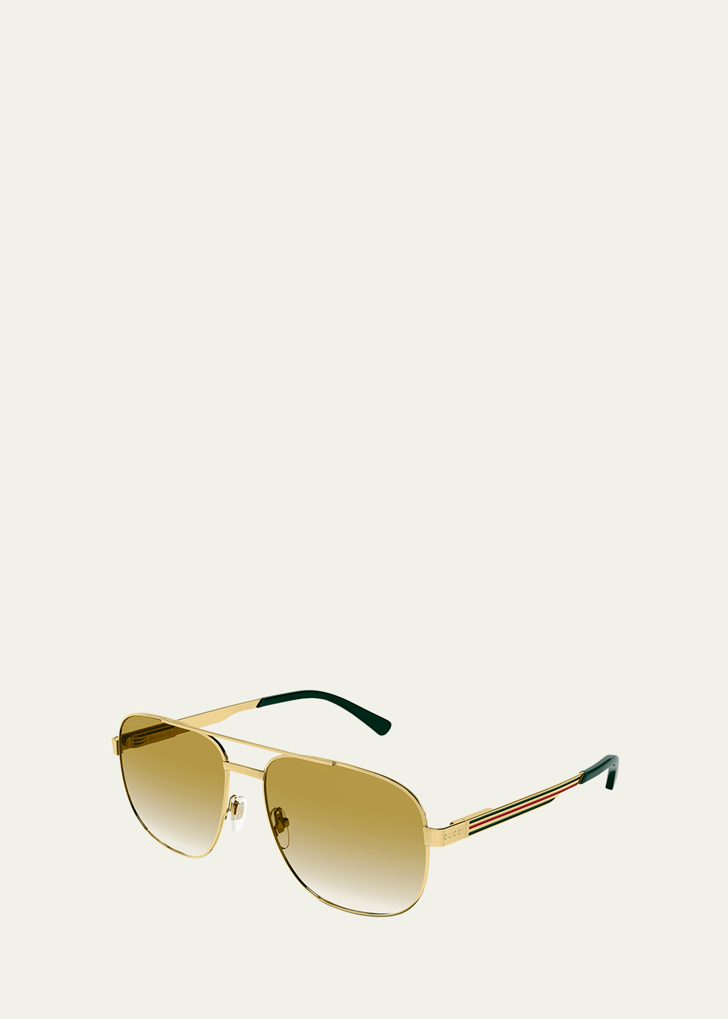 Gucci Men's Stripe Logo Metal Aviator Sunglasses In Endura Gold/brown