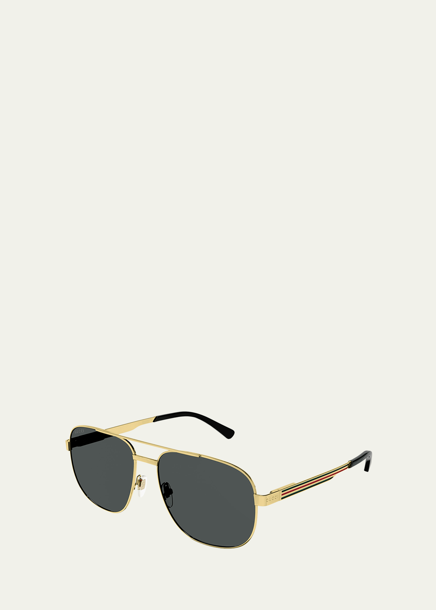 Shop Gucci Men's Stripe Logo Metal Aviator Sunglasses In Endura Gold/grey