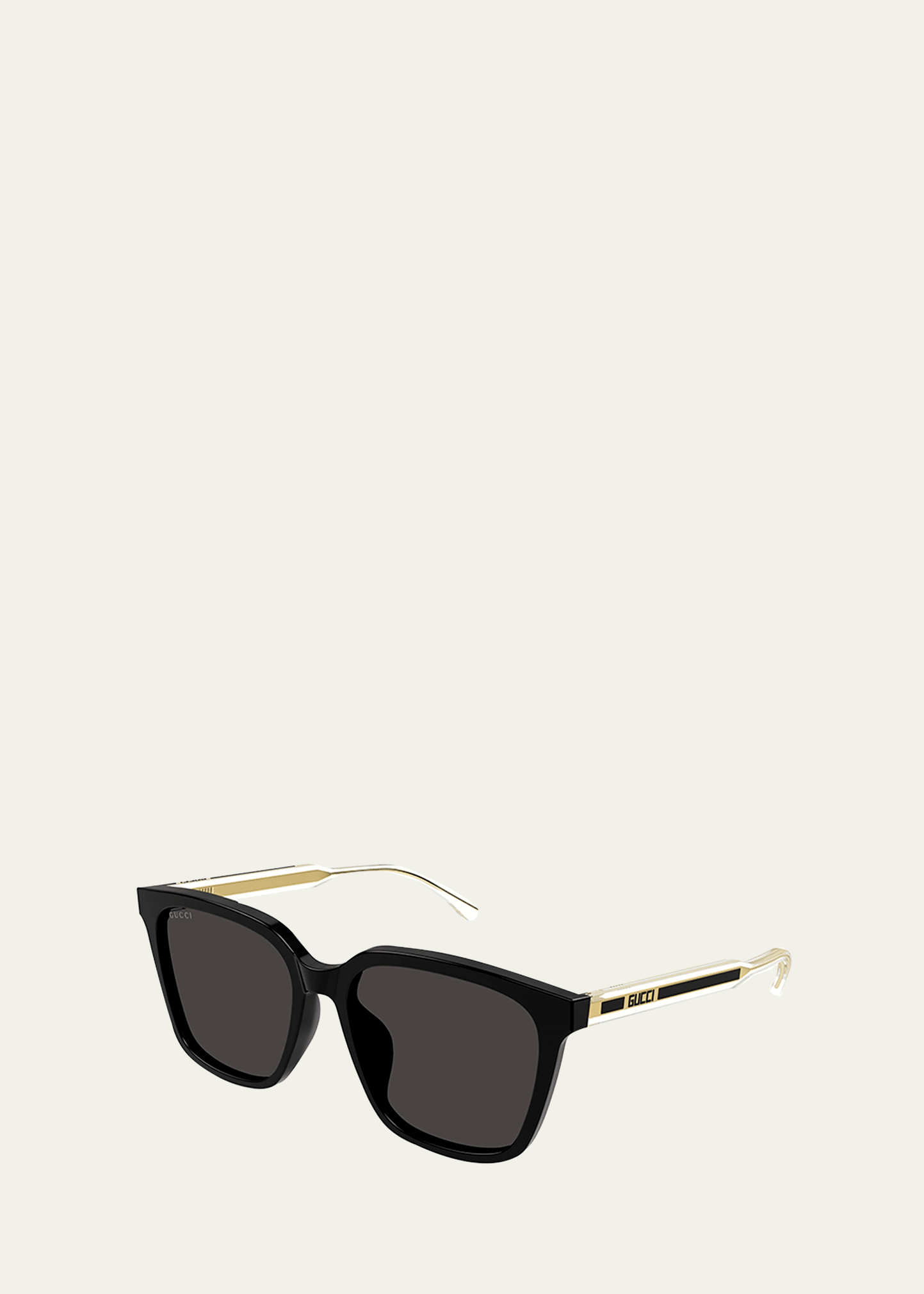 Shop Gucci Men's Temple-logo Rectangle Sunglasses In Shiny Black